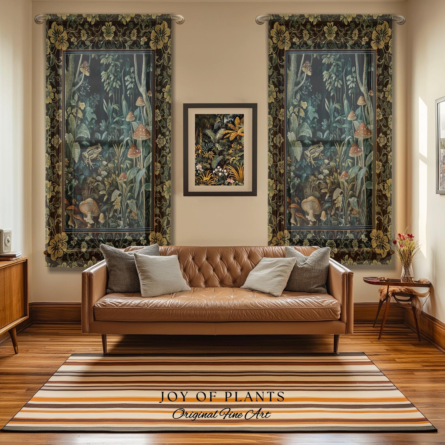 Magical Mushroom Folklore Forest Curtain | Cute Woodland Bedroom Goblincore Forest Woodland Whimsy Toadstool Aesthetic Nature Lover Drapes |