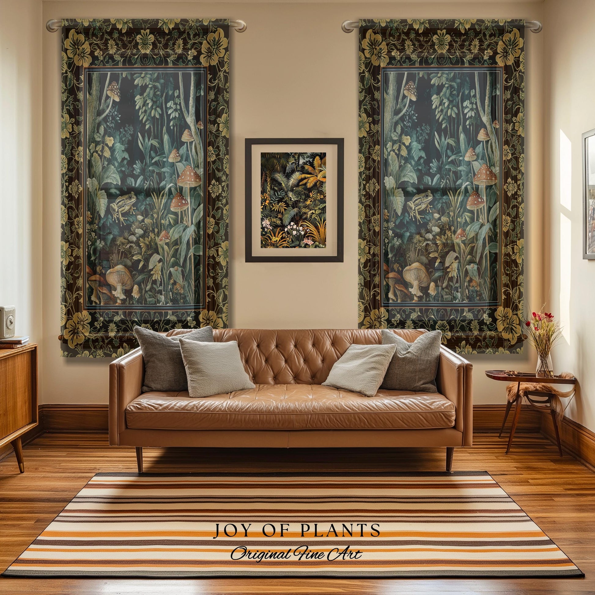 Magical Mushroom Folklore Forest Curtain | Cute Woodland Bedroom Goblincore Forest Woodland Whimsy Toadstool Aesthetic Nature Lover Drapes |