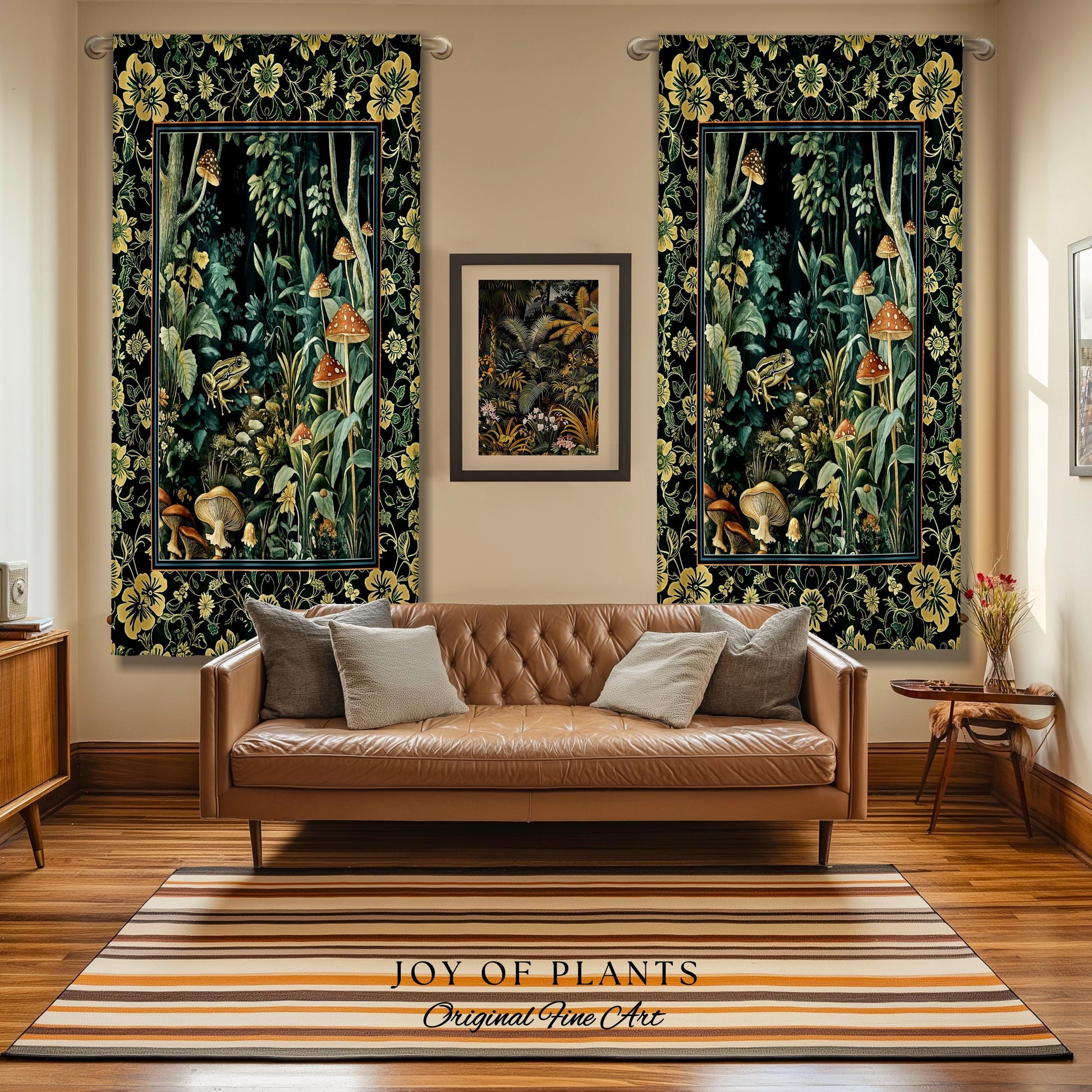 Magical Mushroom Folklore Forest Curtain | Cute Woodland Bedroom Goblincore Forest Woodland Whimsy Toadstool Aesthetic Nature Lover Drapes |