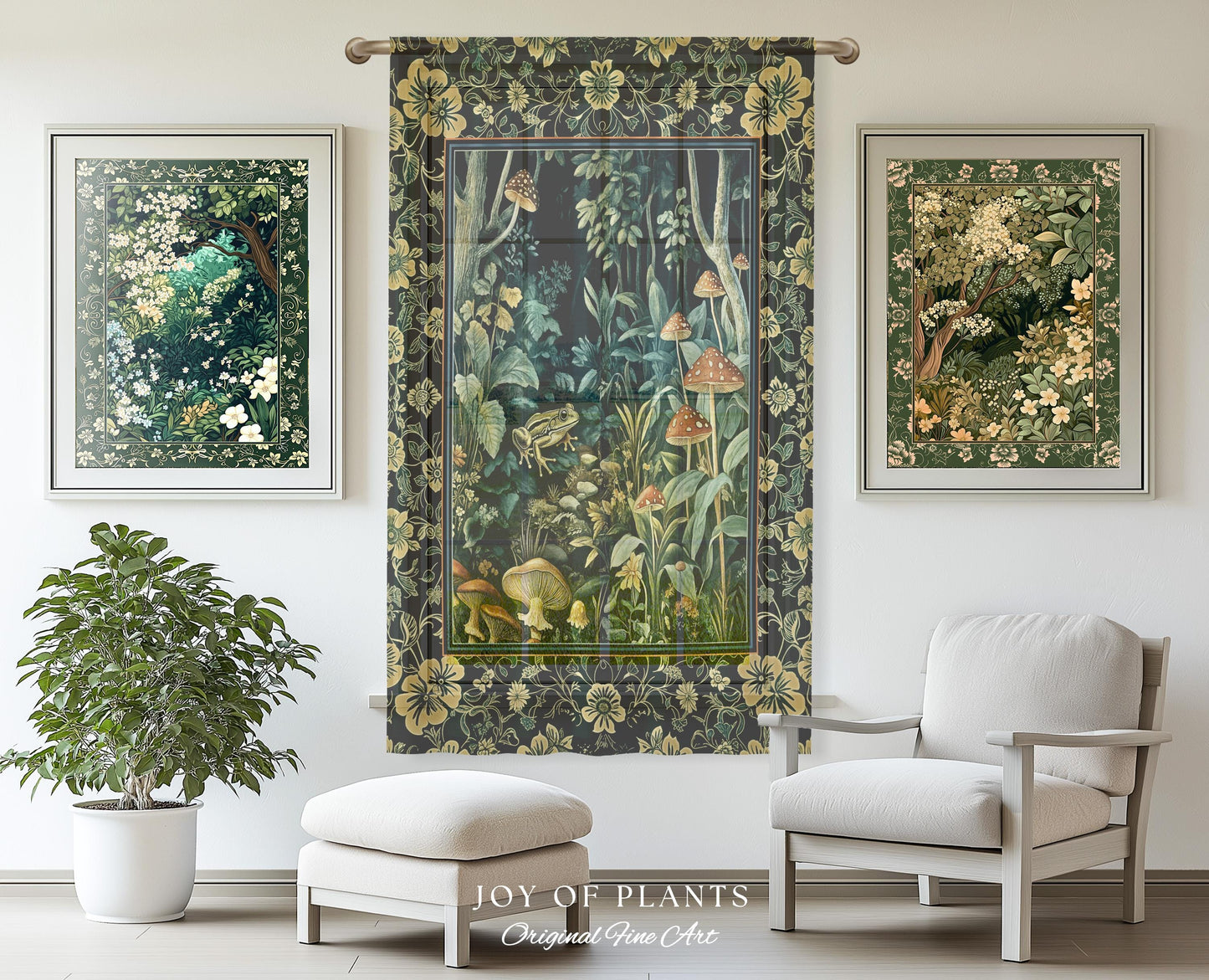 Magical Mushroom Folklore Forest Curtain | Cute Woodland Bedroom Goblincore Forest Woodland Whimsy Toadstool Aesthetic Nature Lover Drapes |