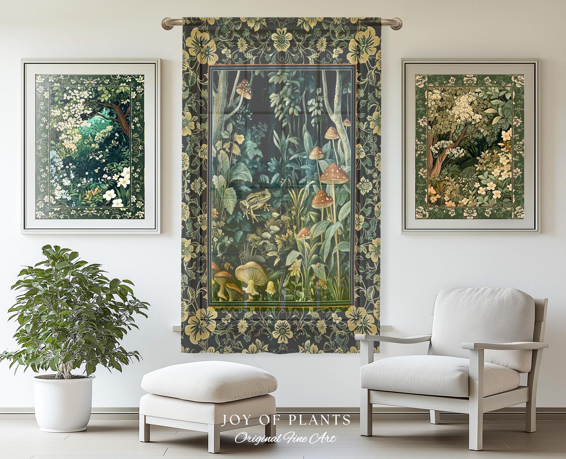 Magical Mushroom Folklore Forest Curtain | Cute Woodland Bedroom Goblincore Forest Woodland Whimsy Toadstool Aesthetic Nature Lover Drapes |