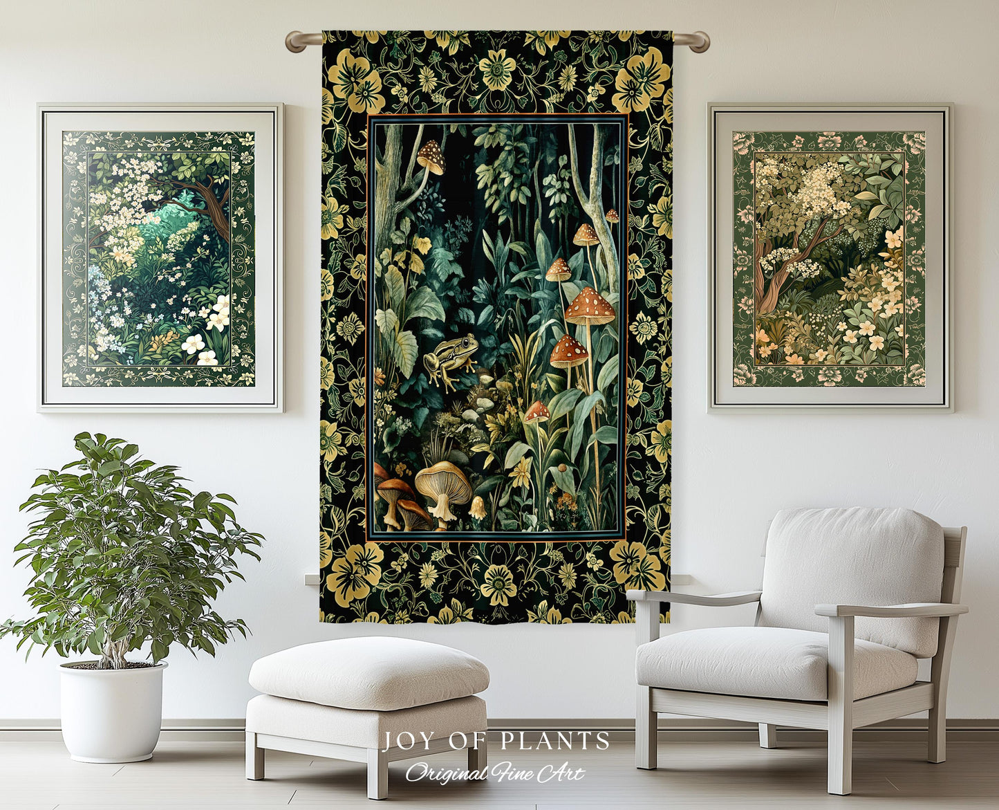 Magical Mushroom Folklore Forest Curtain | Cute Woodland Bedroom Goblincore Forest Woodland Whimsy Toadstool Aesthetic Nature Lover Drapes |