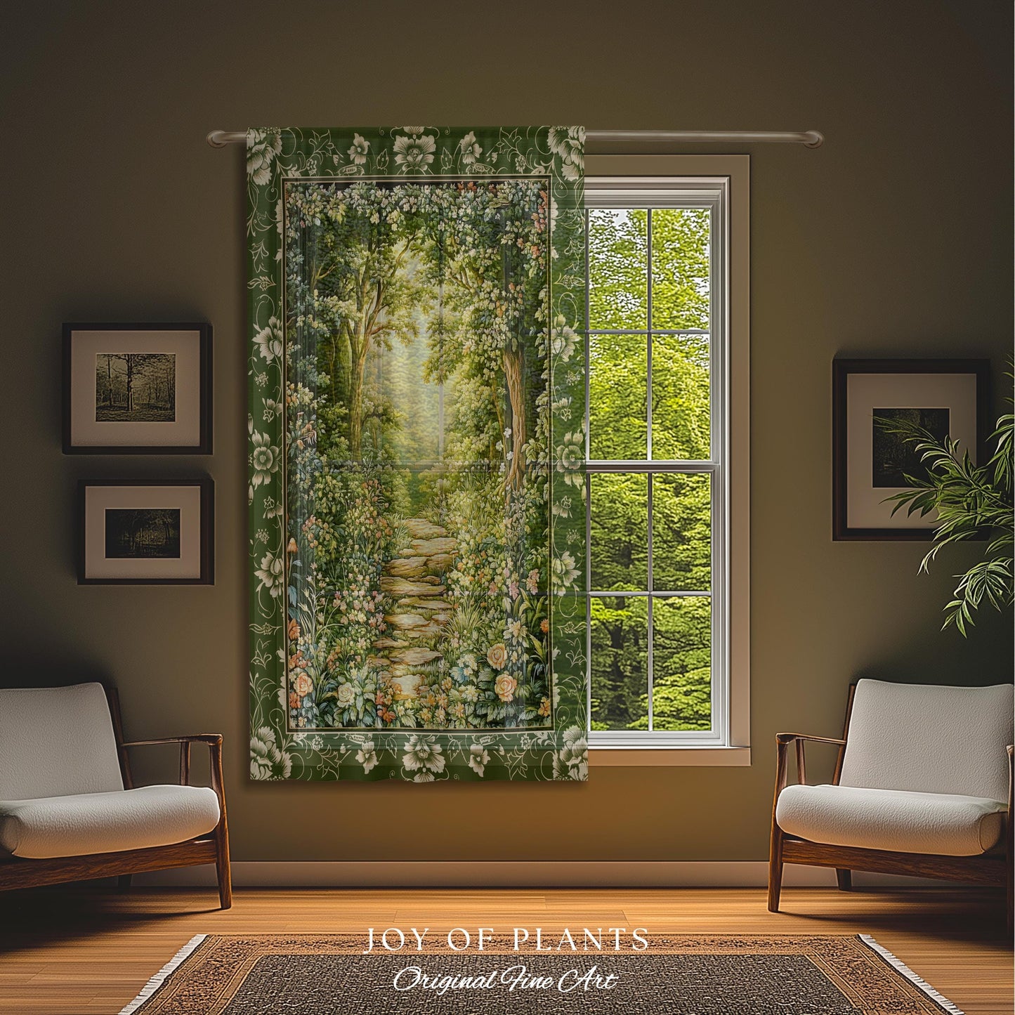 Mystic Garden Fairytale Landscape Curtain | Fairycore Woodland Nature Lover Aesthetic Cozy Earthy Bedroom Decor Whimsical Floral Drapes |