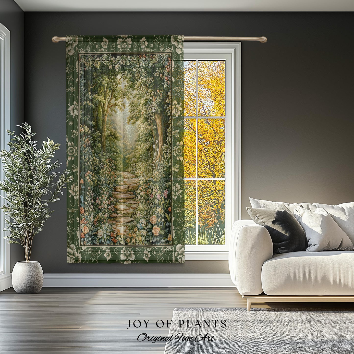 Mystic Garden Fairytale Landscape Curtain | Fairycore Woodland Nature Lover Aesthetic Cozy Earthy Bedroom Decor Whimsical Floral Drapes |