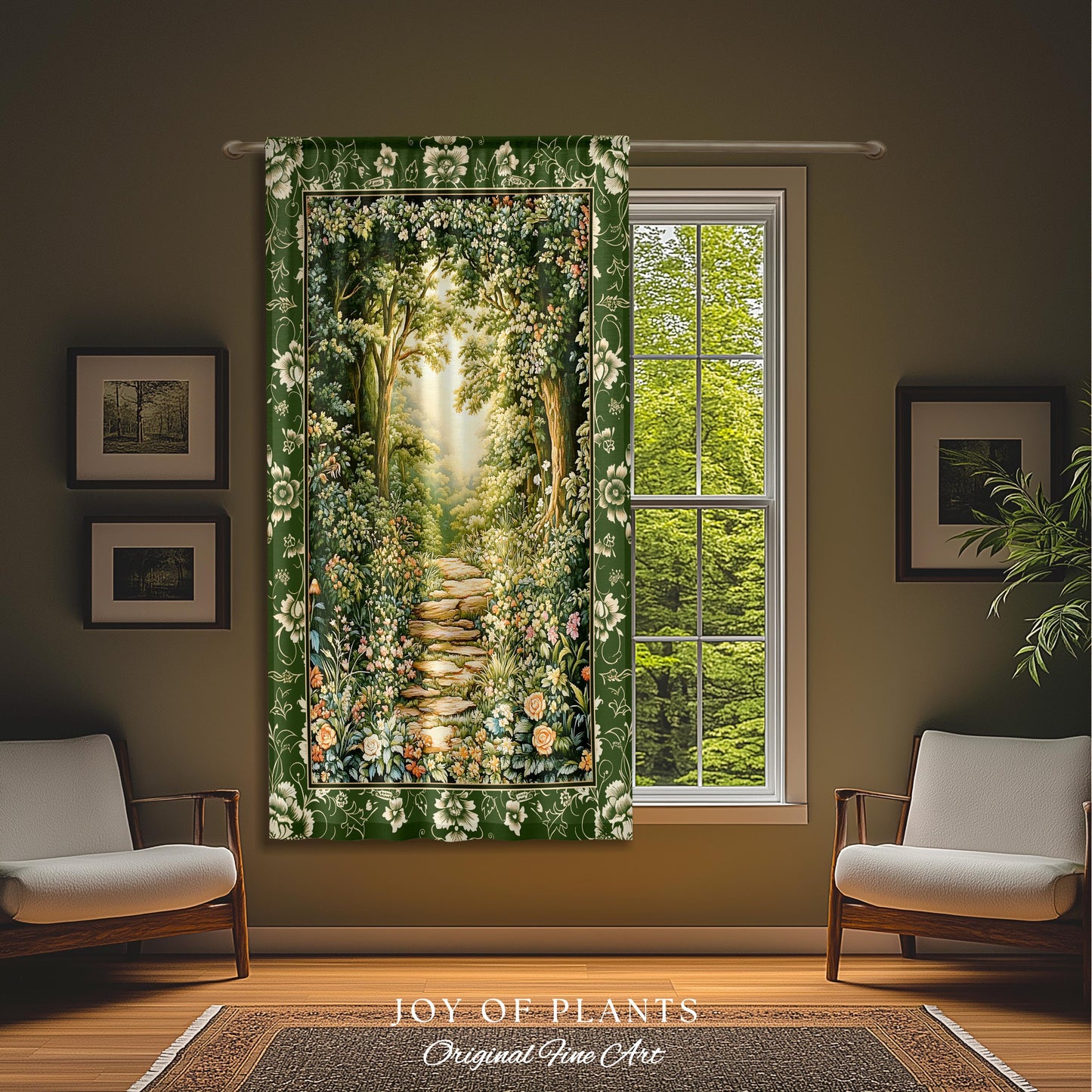 Mystic Garden Fairytale Landscape Curtain | Fairycore Woodland Nature Lover Aesthetic Cozy Earthy Bedroom Decor Whimsical Floral Drapes |