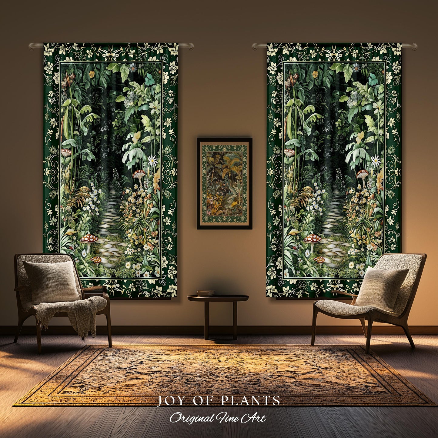 Soft Green Woodland Curtain for Bedroom | Fairycore Woodland Nature Lover Book Nook Cozy Earthy Decor Jungle Whimsical Aesthetic Drapes |