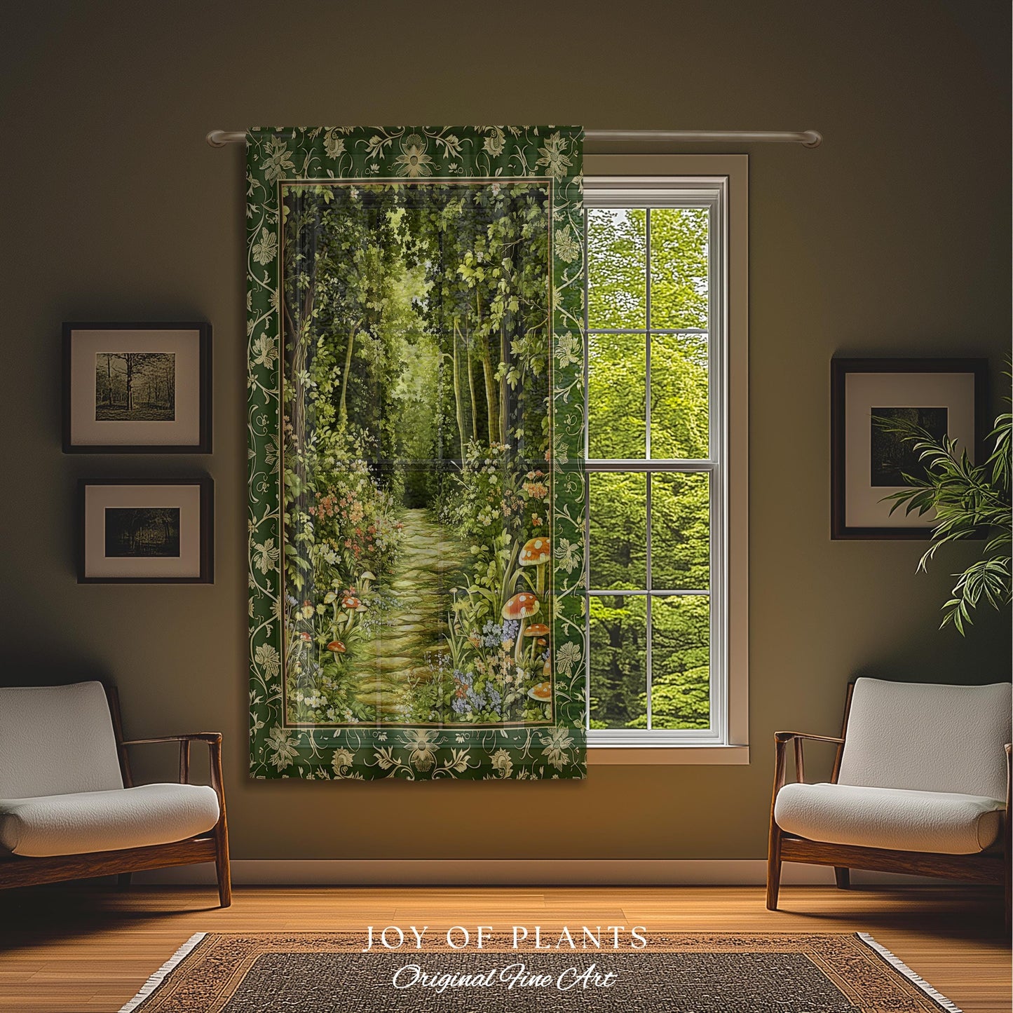 Natural Plants Ethereal Folklore Curtain | Woodland Fairy Inspired Nature Lover Bedroom Cozy Earthy Botanical Accent Mystical Floral Drapes