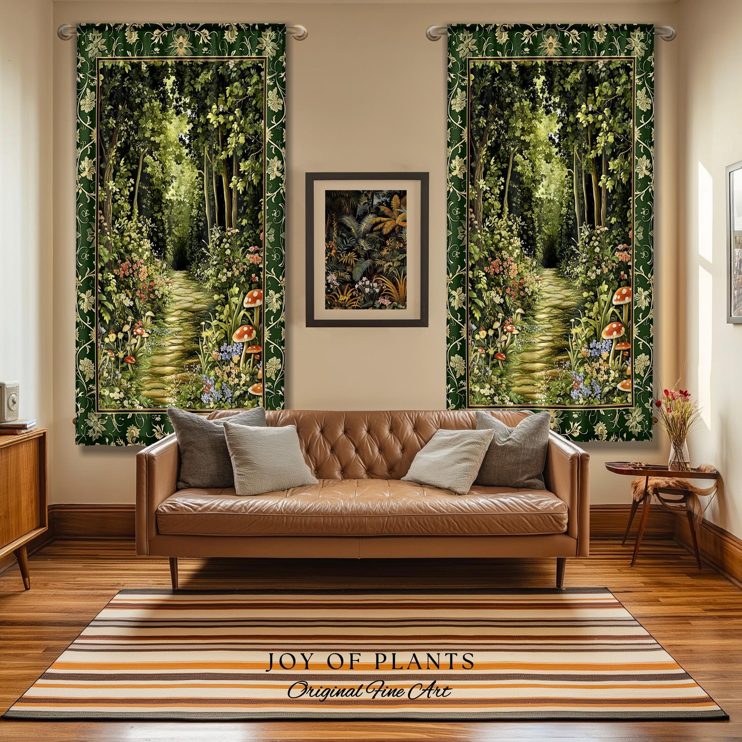 Natural Plants Ethereal Folklore Curtain | Woodland Fairy Inspired Nature Lover Bedroom Cozy Earthy Botanical Accent Mystical Floral Drapes