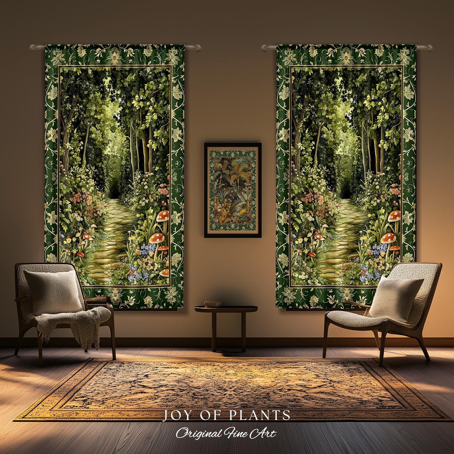Natural Plants Ethereal Folklore Curtain | Woodland Fairy Inspired Nature Lover Bedroom Cozy Earthy Botanical Accent Mystical Floral Drapes