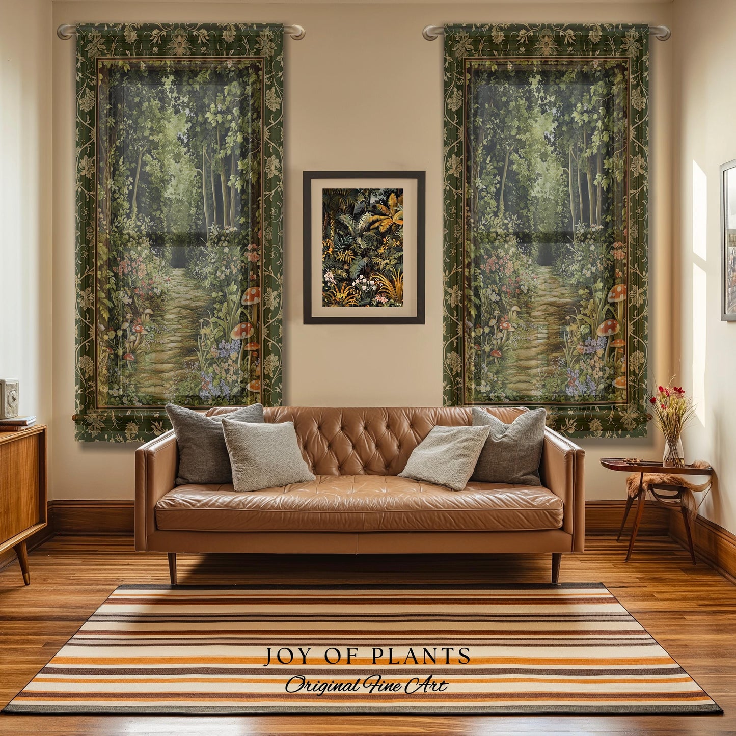 Natural Plants Ethereal Folklore Curtain | Woodland Fairy Inspired Nature Lover Bedroom Cozy Earthy Botanical Accent Mystical Floral Drapes