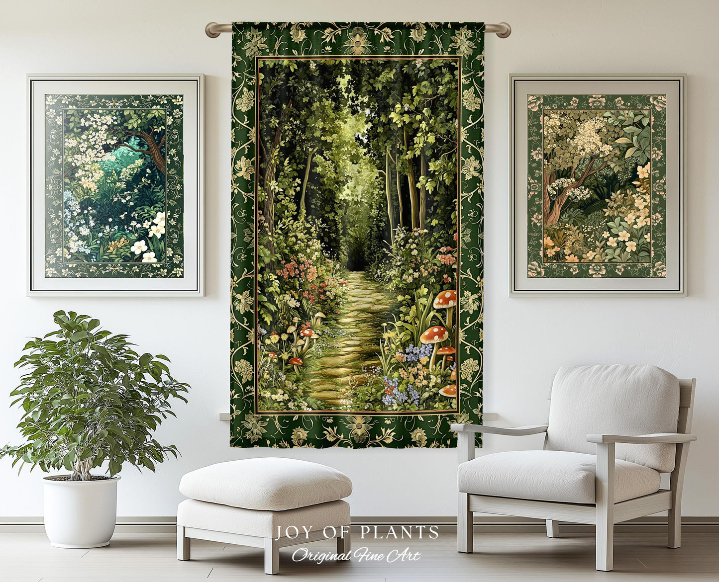 Natural Plants Ethereal Folklore Curtain | Woodland Fairy Inspired Nature Lover Bedroom Cozy Earthy Botanical Accent Mystical Floral Drapes