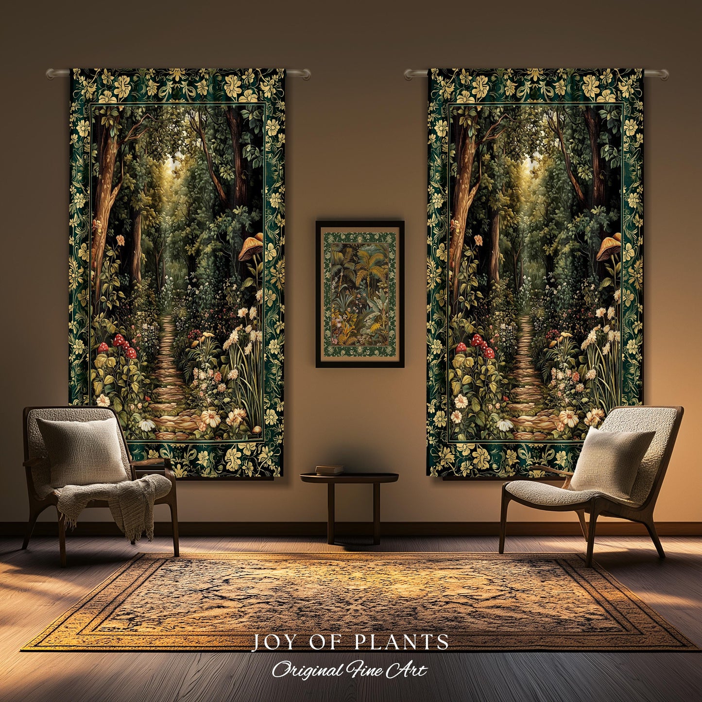 Botanical Bedroom Curtain Fairycore | Woodland Mushroom Aesthetic Nature Lover Bookish Style Mushroom Drapes Fairy Core Emerald Green Decor