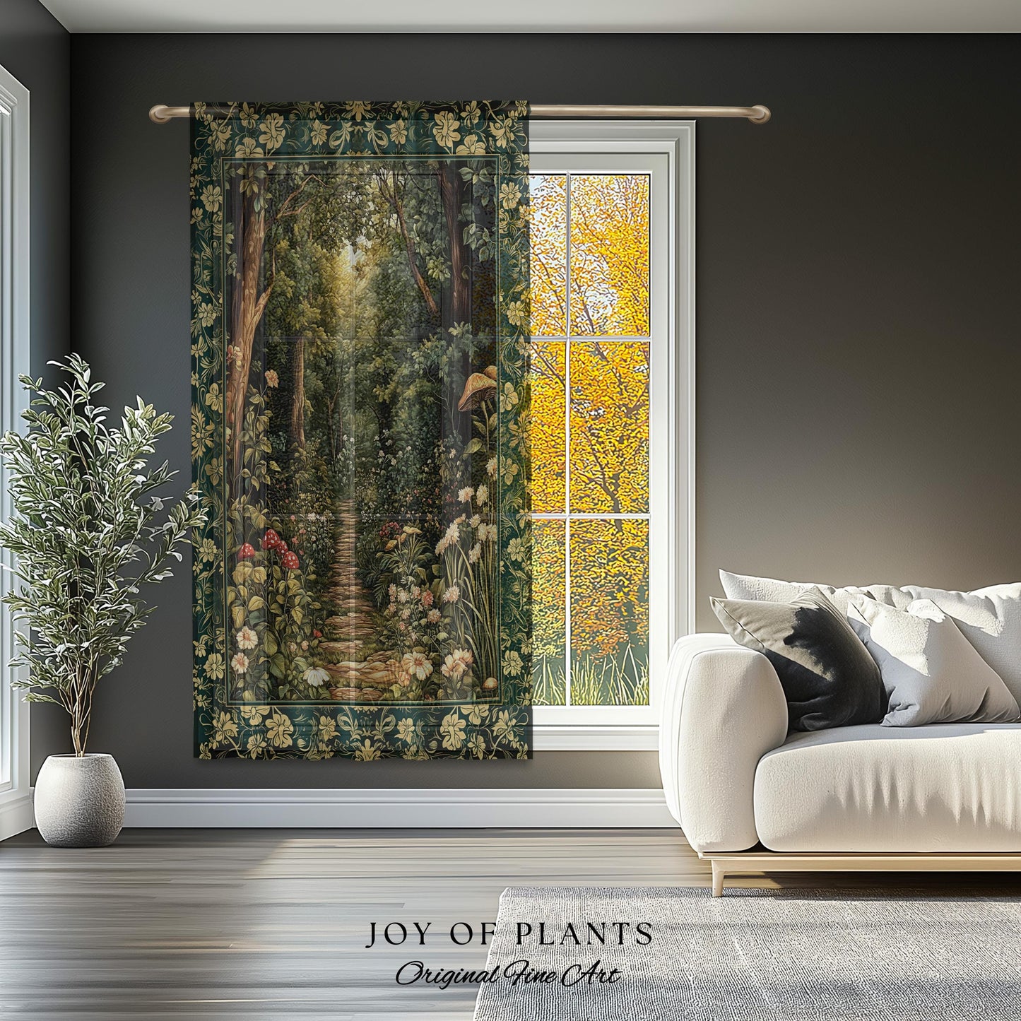 Botanical Bedroom Curtain Fairycore | Woodland Mushroom Aesthetic Nature Lover Bookish Style Mushroom Drapes Fairy Core Emerald Green Decor