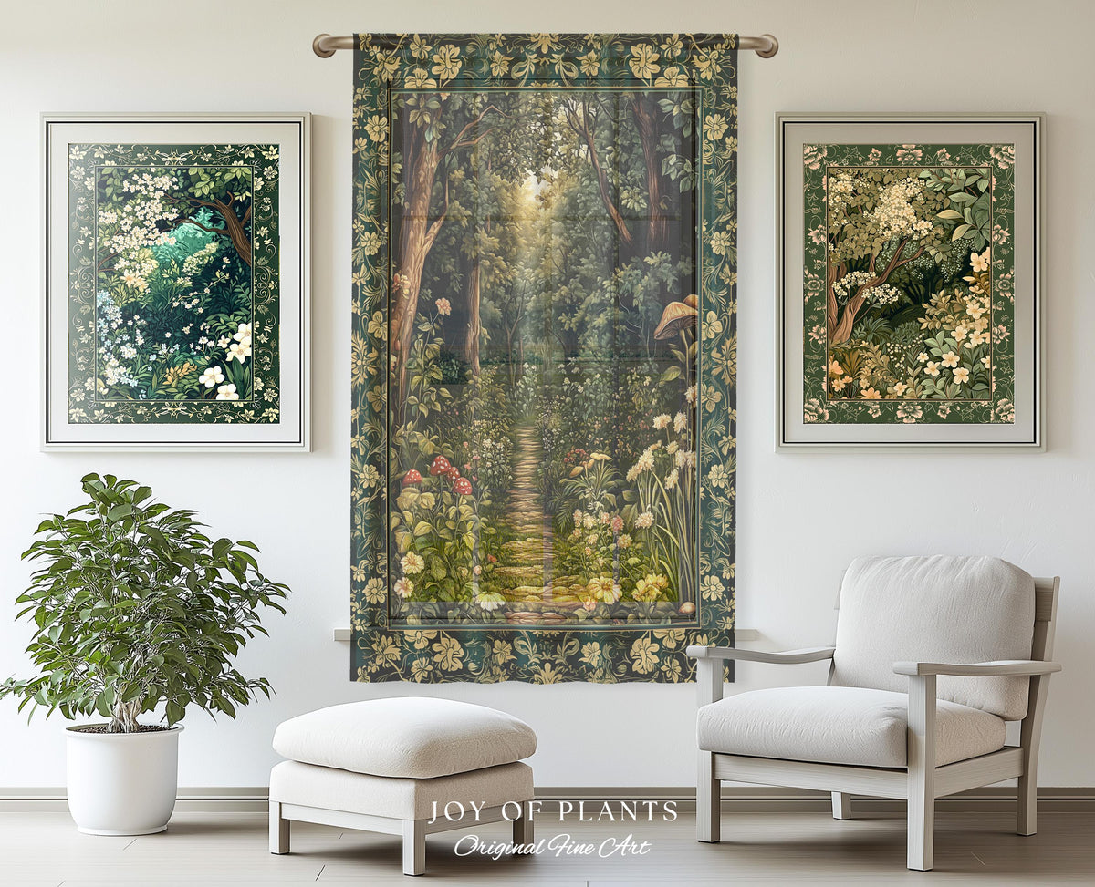 Botanical Bedroom Curtain Fairycore | Woodland Mushroom Aesthetic Nature Lover Bookish Style Mushroom Drapes Fairy Core Emerald Green Decor