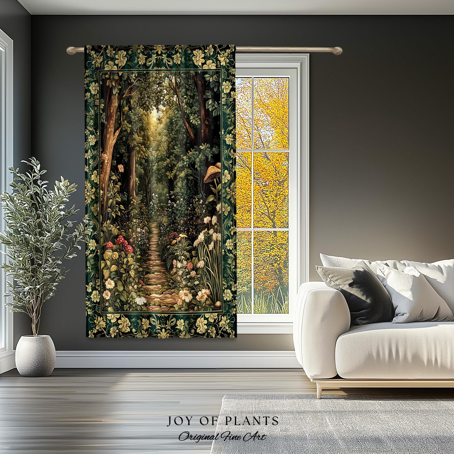 Botanical Bedroom Curtain Fairycore | Woodland Mushroom Aesthetic Nature Lover Bookish Style Mushroom Drapes Fairy Core Emerald Green Decor