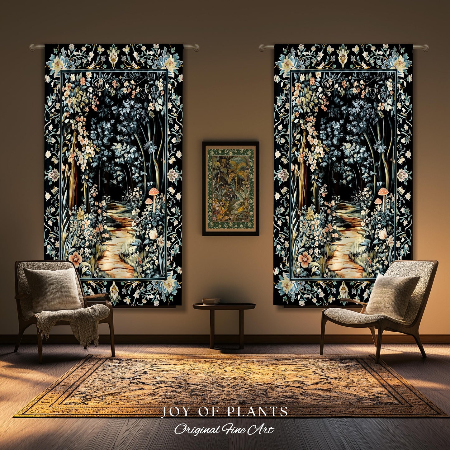 Dreamy Forest Landscape Botanical Curtain | Misty Forest Dark Cottagecore Aesthetic Fairycore Blackout Drapes Magical Jungle Decor Floral |