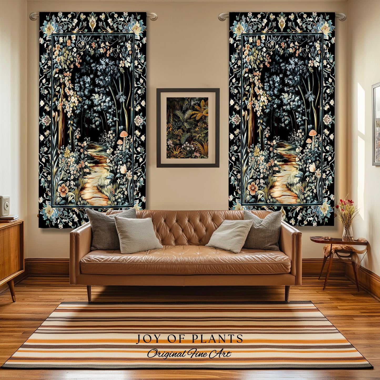 Dreamy Forest Landscape Botanical Curtain | Misty Forest Dark Cottagecore Aesthetic Fairycore Blackout Drapes Magical Jungle Decor Floral |