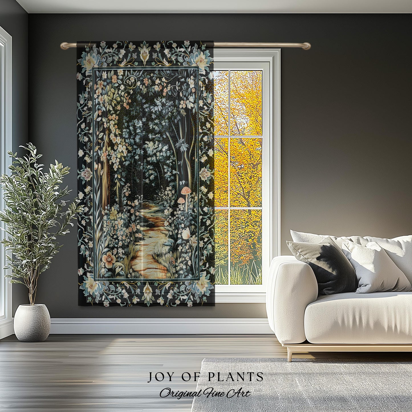 Dreamy Forest Landscape Botanical Curtain | Misty Forest Dark Cottagecore Aesthetic Fairycore Blackout Drapes Magical Jungle Decor Floral |
