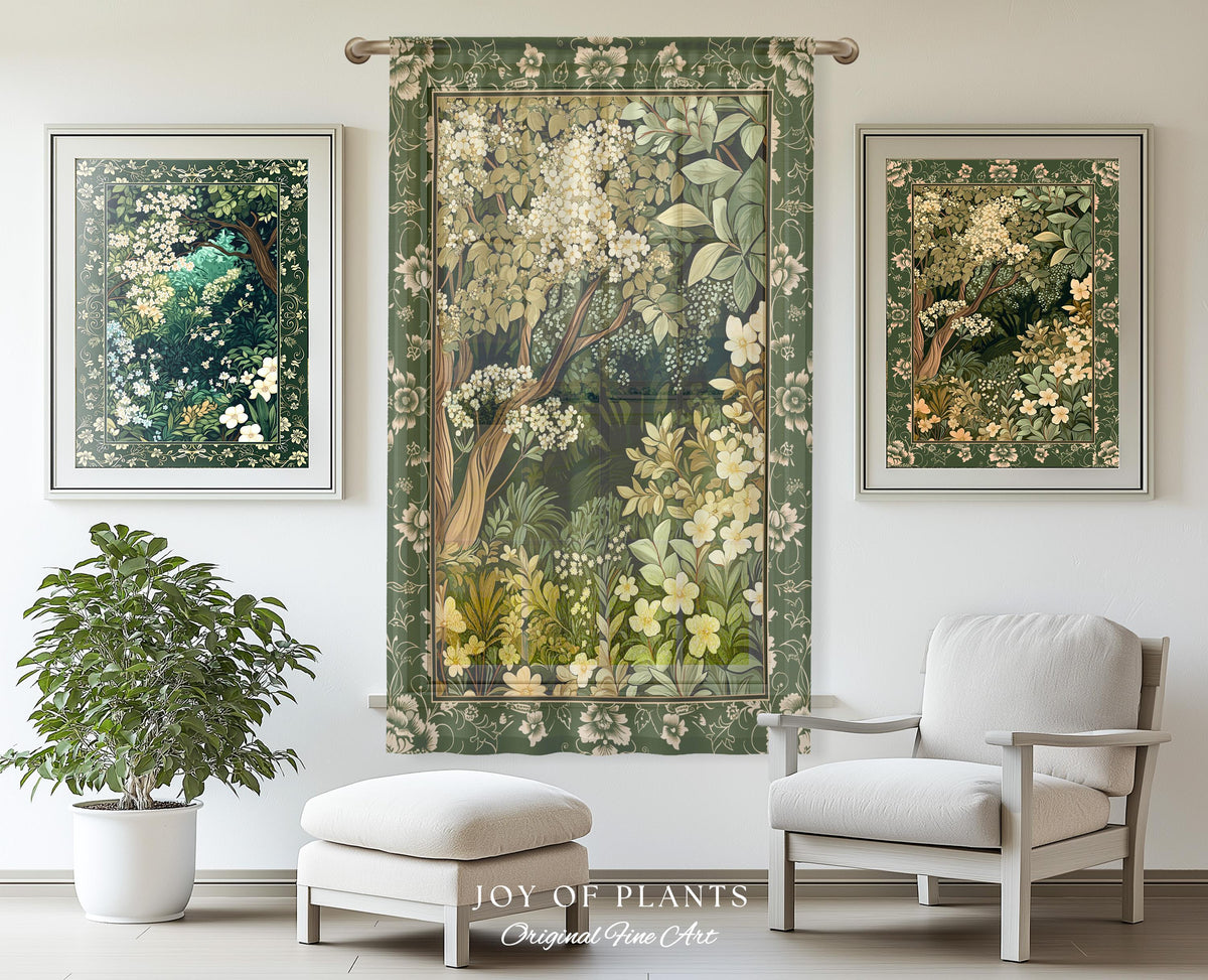 Soft Aesthetics Folklore Forest Curtain Fairy Inspired Bedroom | Cozy Cottagecore Ethereal Nature Aesthetic Sage Green Drapes Indie Decor