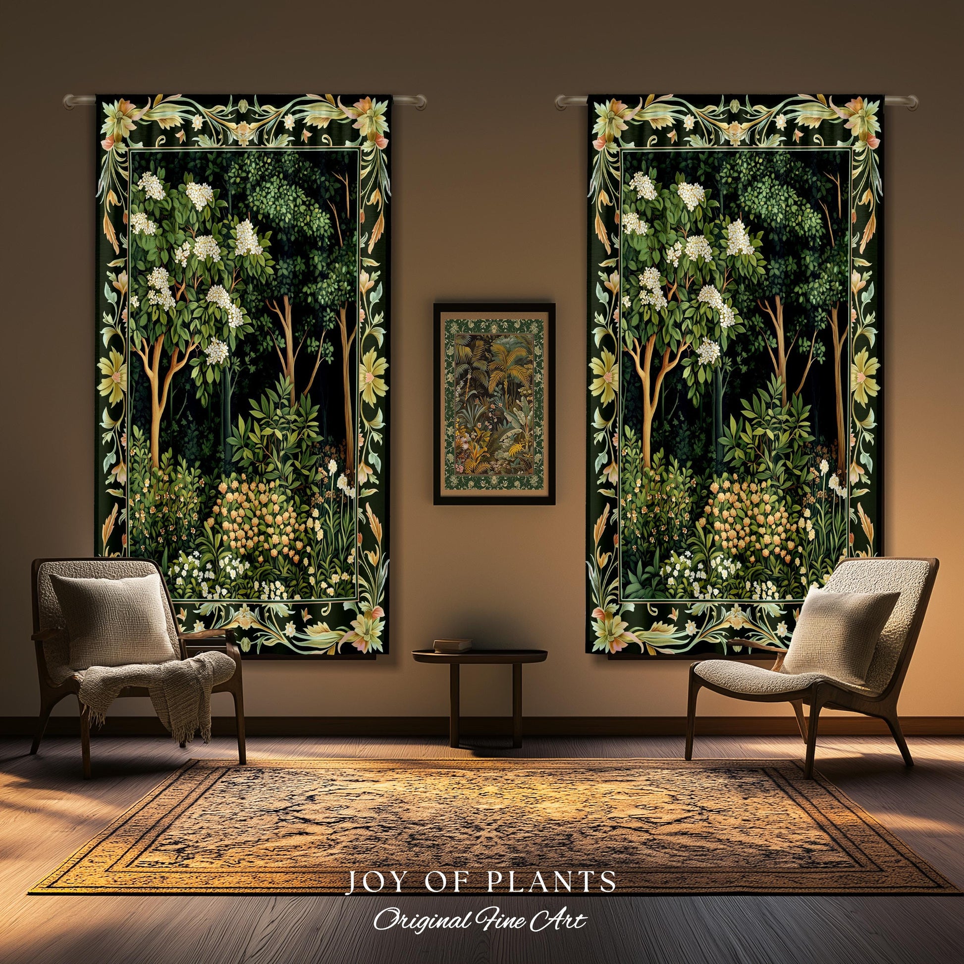 Emerald Green Medieval Tree Curtain | Magical Woodland Cottagecore Aesthetic Nature Lover Bedroom Olive Green Decor Boho Botanical Drapes |