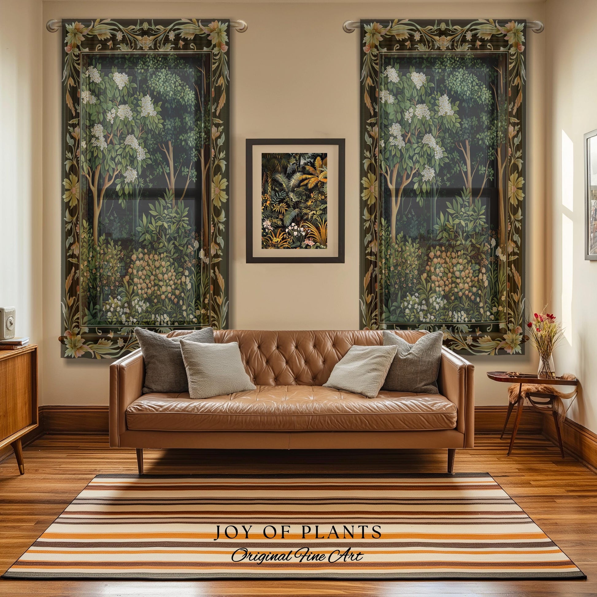 Emerald Green Medieval Tree Curtain | Magical Woodland Cottagecore Aesthetic Nature Lover Bedroom Olive Green Decor Boho Botanical Drapes |