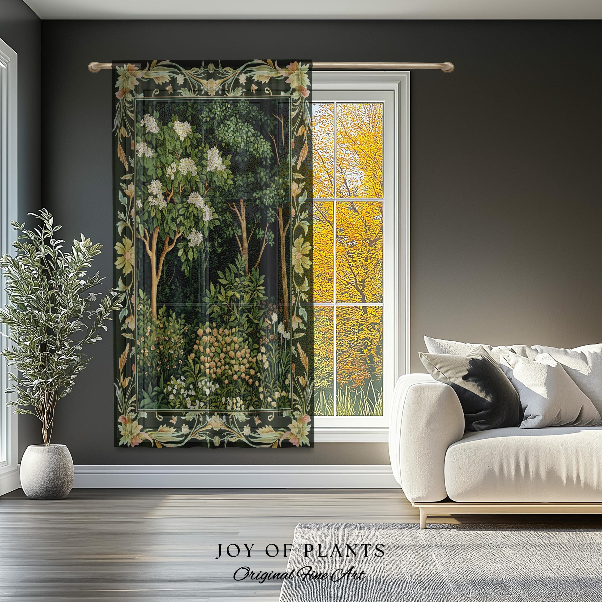 Emerald Green Medieval Tree Curtain | Magical Woodland Cottagecore Aesthetic Nature Lover Bedroom Olive Green Decor Boho Botanical Drapes |