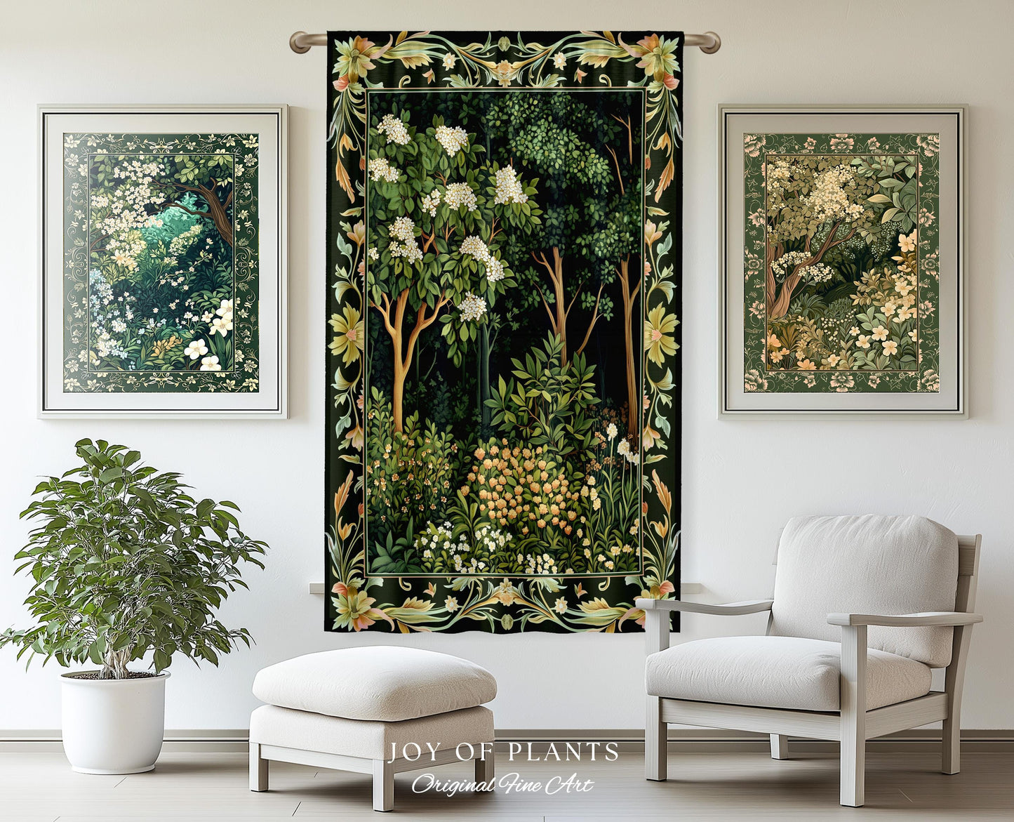 Emerald Green Medieval Tree Curtain | Magical Woodland Cottagecore Aesthetic Nature Lover Bedroom Olive Green Decor Boho Botanical Drapes |