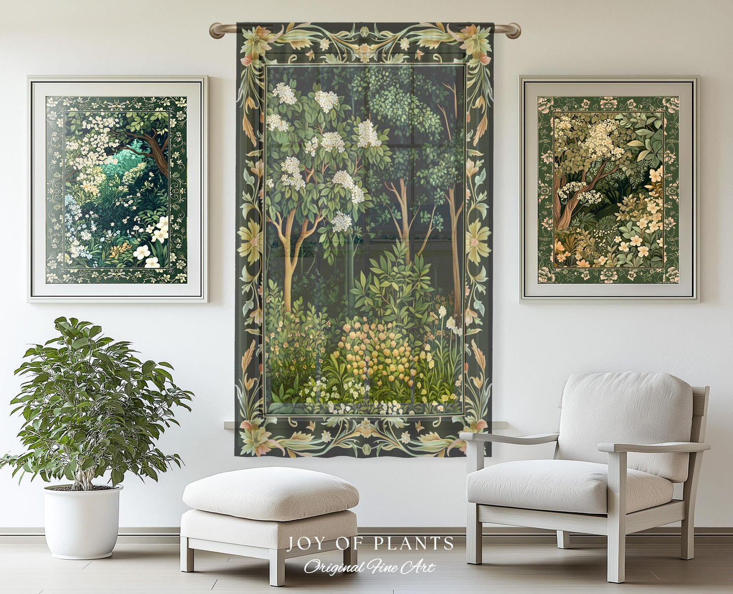 Emerald Green Medieval Tree Curtain | Magical Woodland Cottagecore Aesthetic Nature Lover Bedroom Olive Green Decor Boho Botanical Drapes |