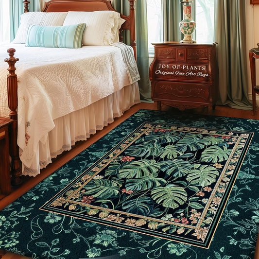 Jungle Vibe Emerald Accent Rug | Botanical Elegance Plant Lover Bedroom Woodland Enchantment Tropical Statement Rug Maximalist Rustic Forest