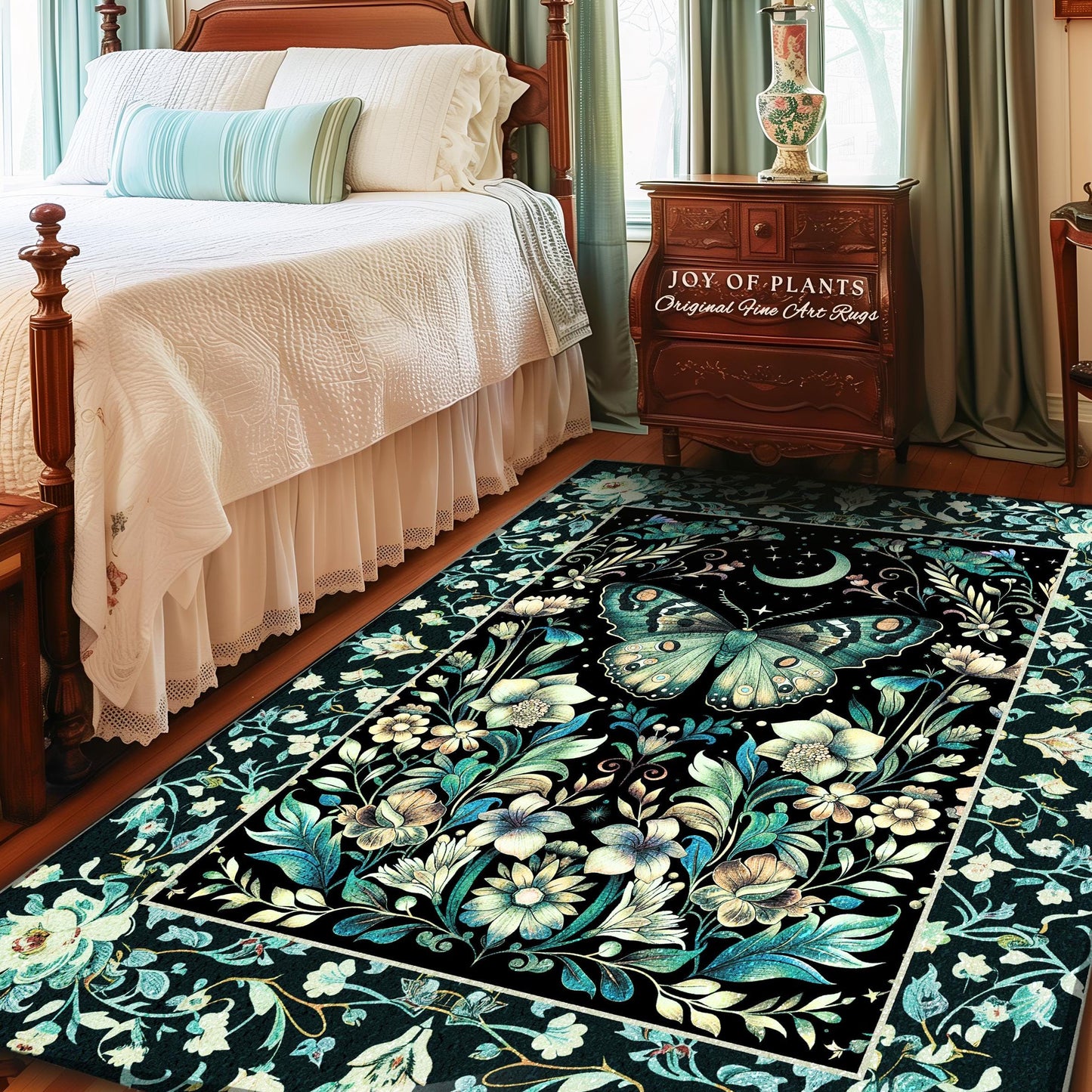 Pastel Gothic Butterfly Area Rug | Tarot Aesthetic Celestial Woodland Moody Botanical Bedrooom Maximalist Accent Rug Forestcore Mysticism