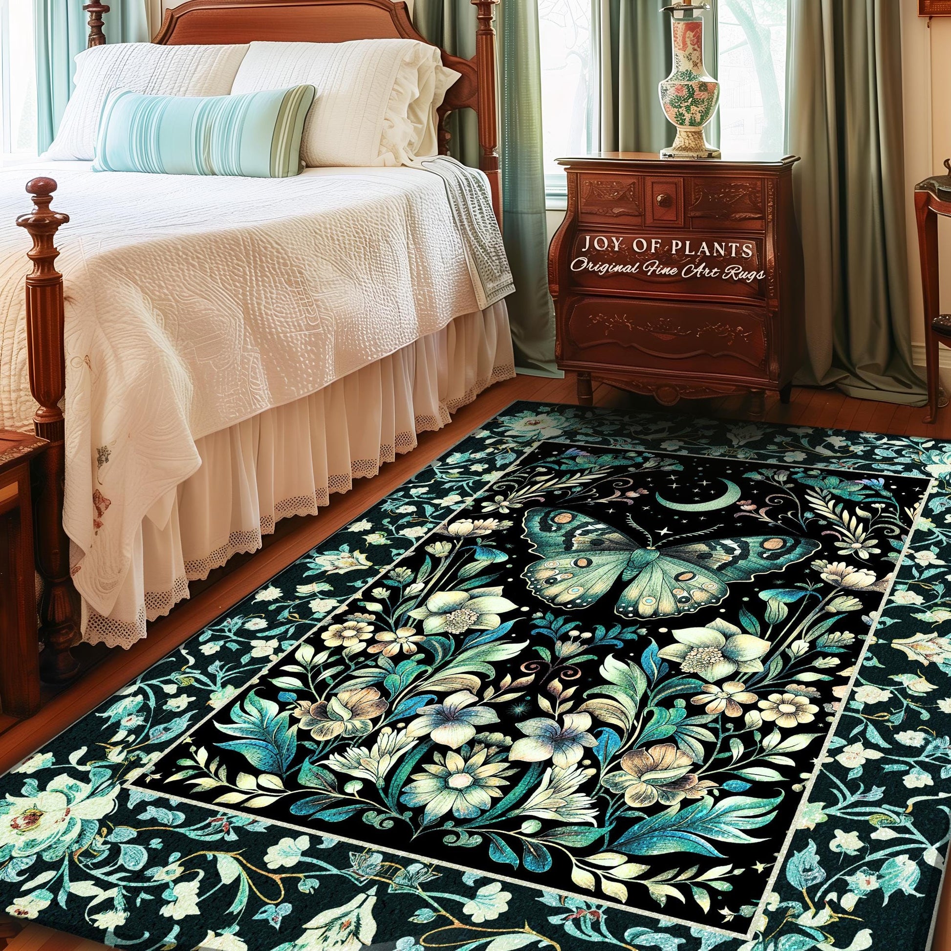 Pastel Gothic Butterfly Area Rug | Tarot Aesthetic Celestial Woodland Moody Botanical Bedrooom Maximalist Accent Rug Forestcore Mysticism