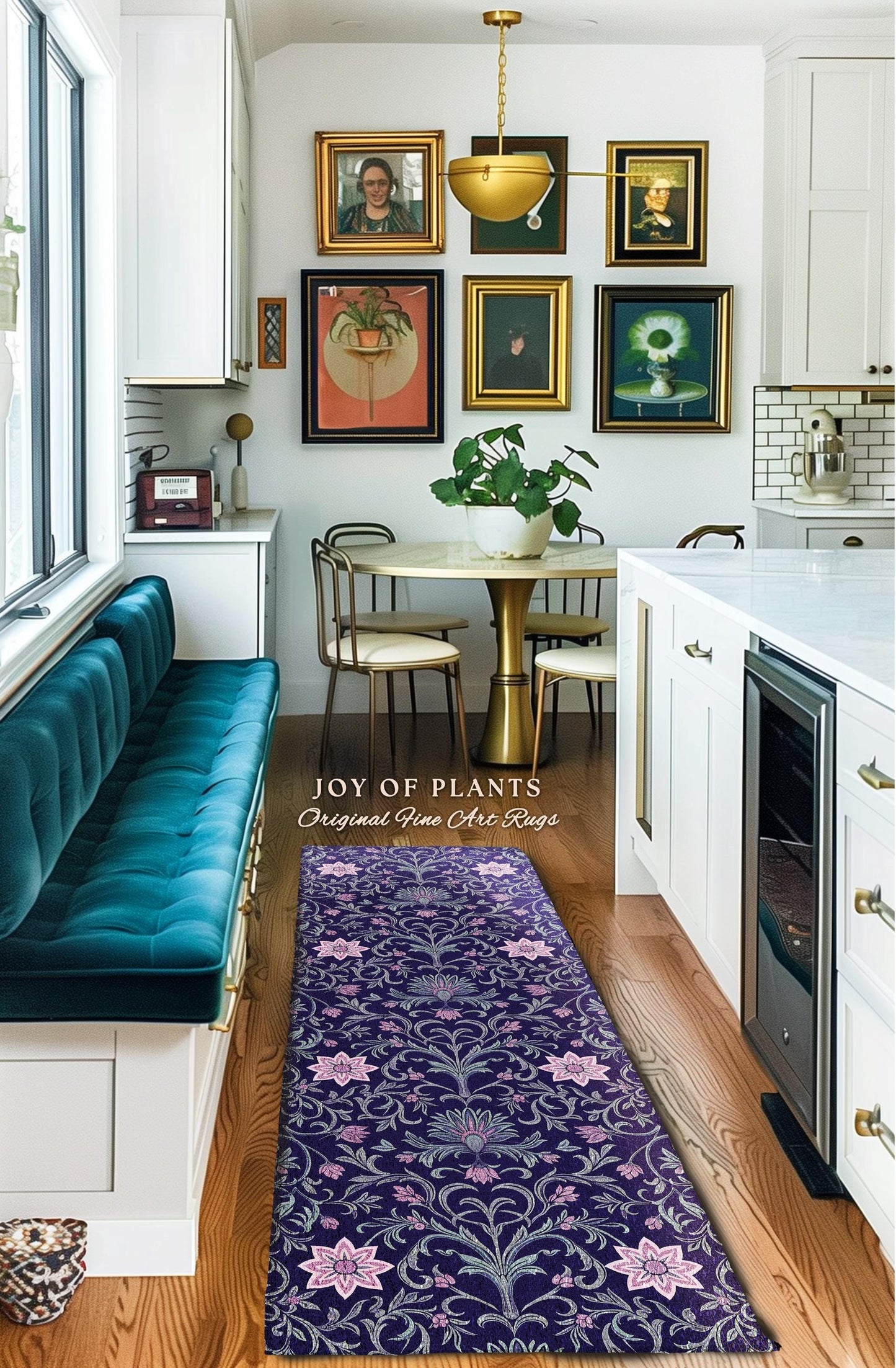 Art Deco Aesthetic Floral Area Rug | Whimsical Maximalist Ornate Dark Renaissance Style Art Deco Aesthetic Lavender Purple Botanical Rug