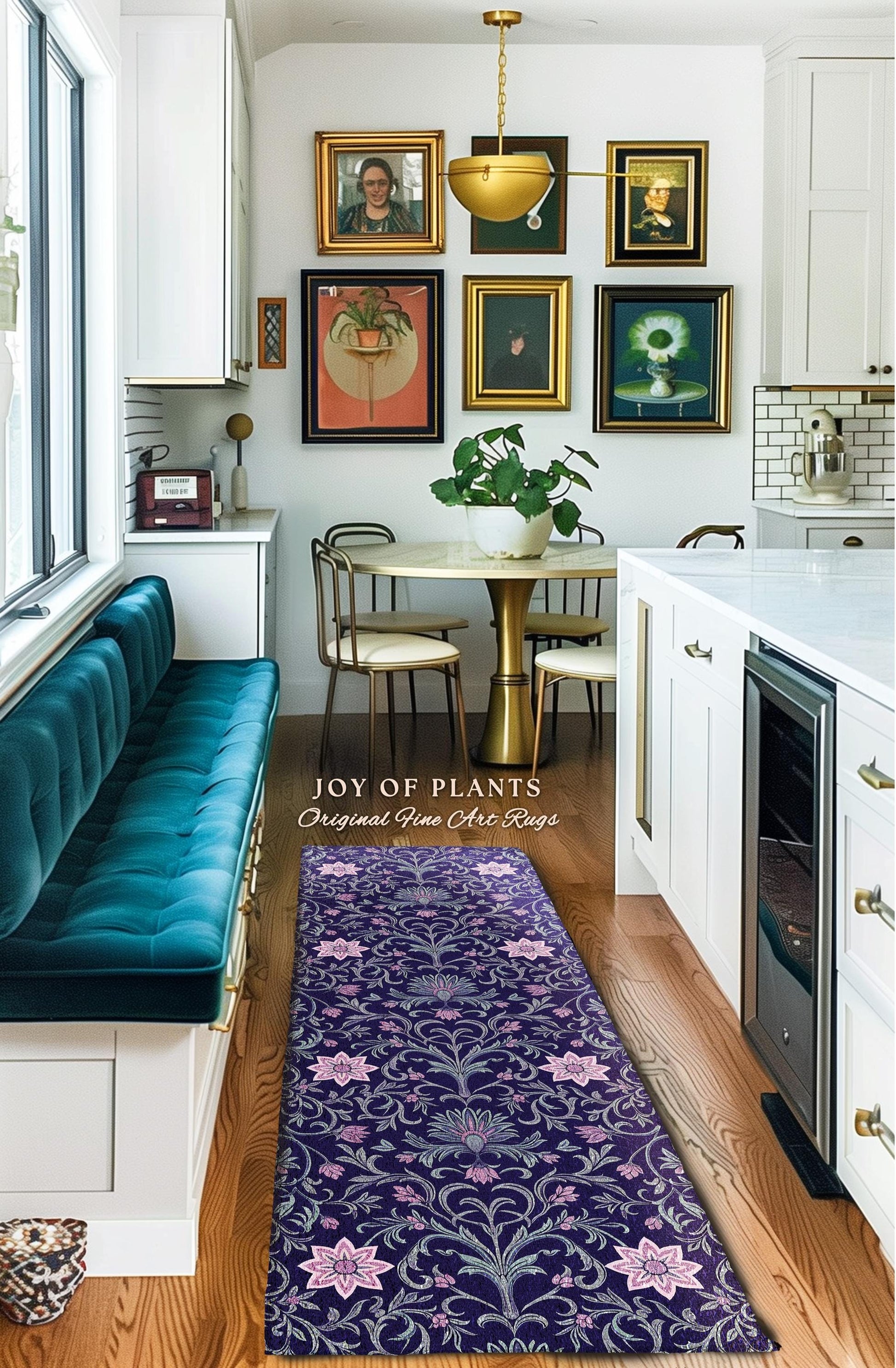 Art Deco Aesthetic Floral Area Rug | Whimsical Maximalist Ornate Dark Renaissance Style Art Deco Aesthetic Lavender Purple Botanical Rug