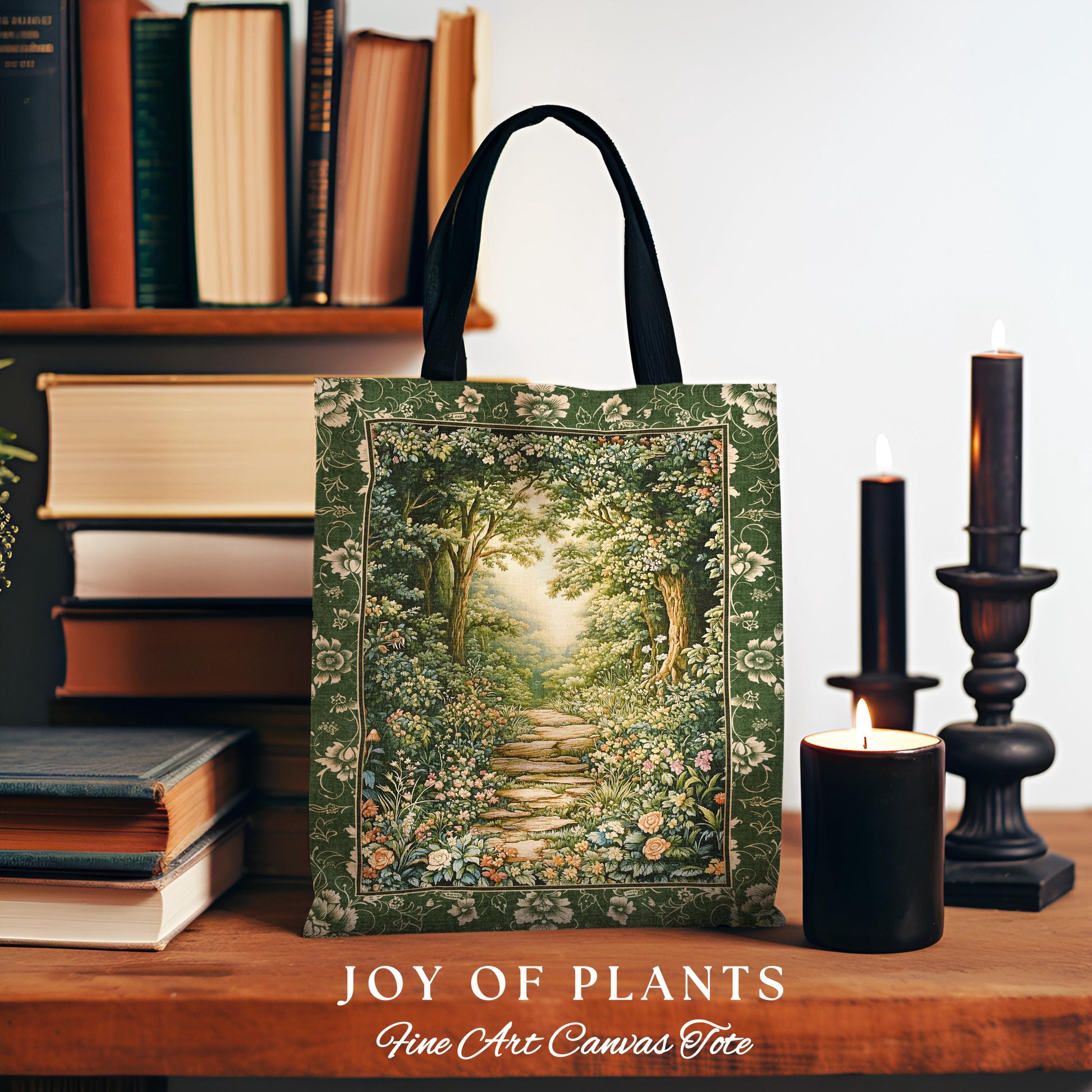 Mystic Garden Fairytale Landscape Tapestry Tote | Fairycore Woodland Nature Lover Book Nook Bag Cozy Earthy Aesthetic Whimsical Botanical |
