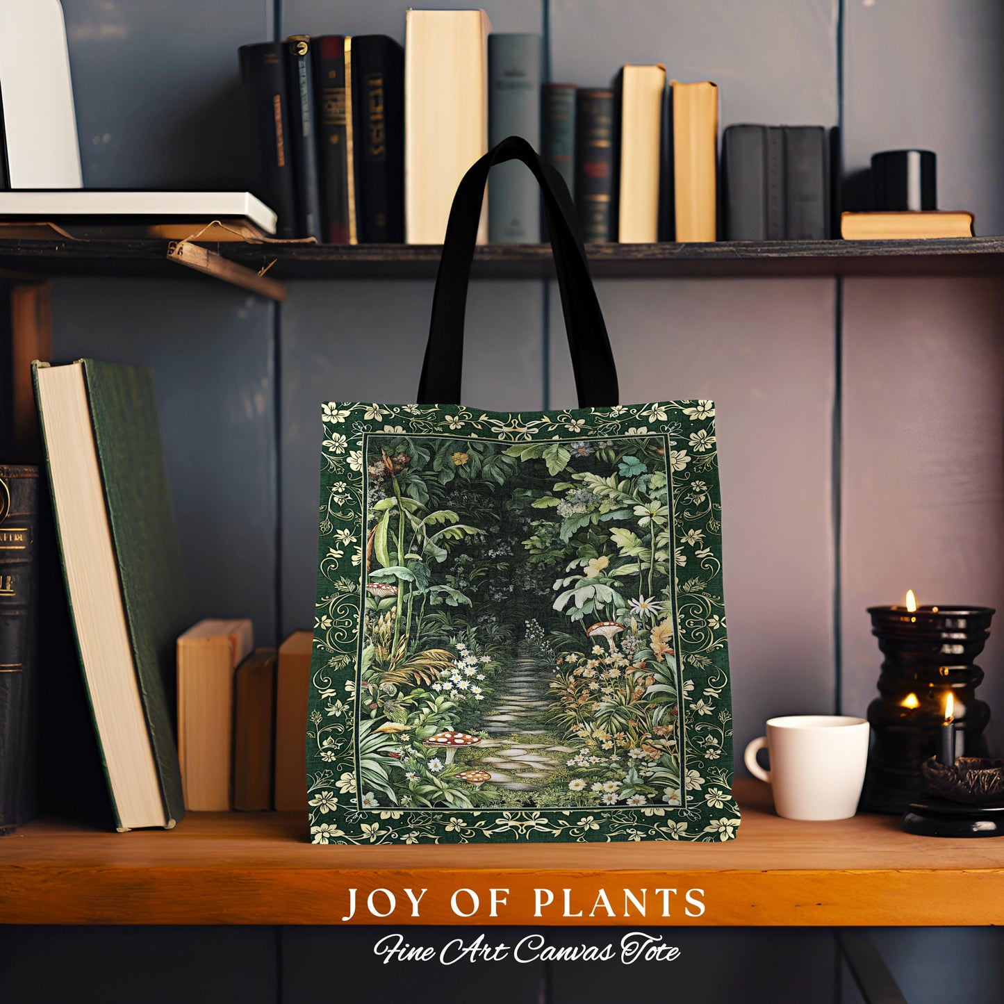 Soft Green Woodland Tote Bag Woven | Fairycore Woodland Nature Lover Book Nook Cozy Earthy Tapestry Bag Boho Accent Jungle Whimsical Style
