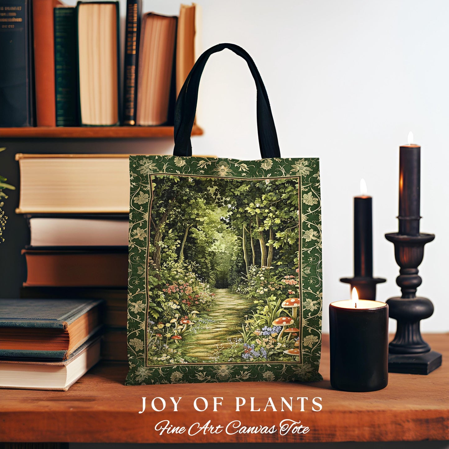 Natural Plants Ethereal Folklore Tote Bag | Woodland Fairy Inspired Nature Lover Gift Cozy Earthy Tapestry Book Bag Mystical Floral Mushroom