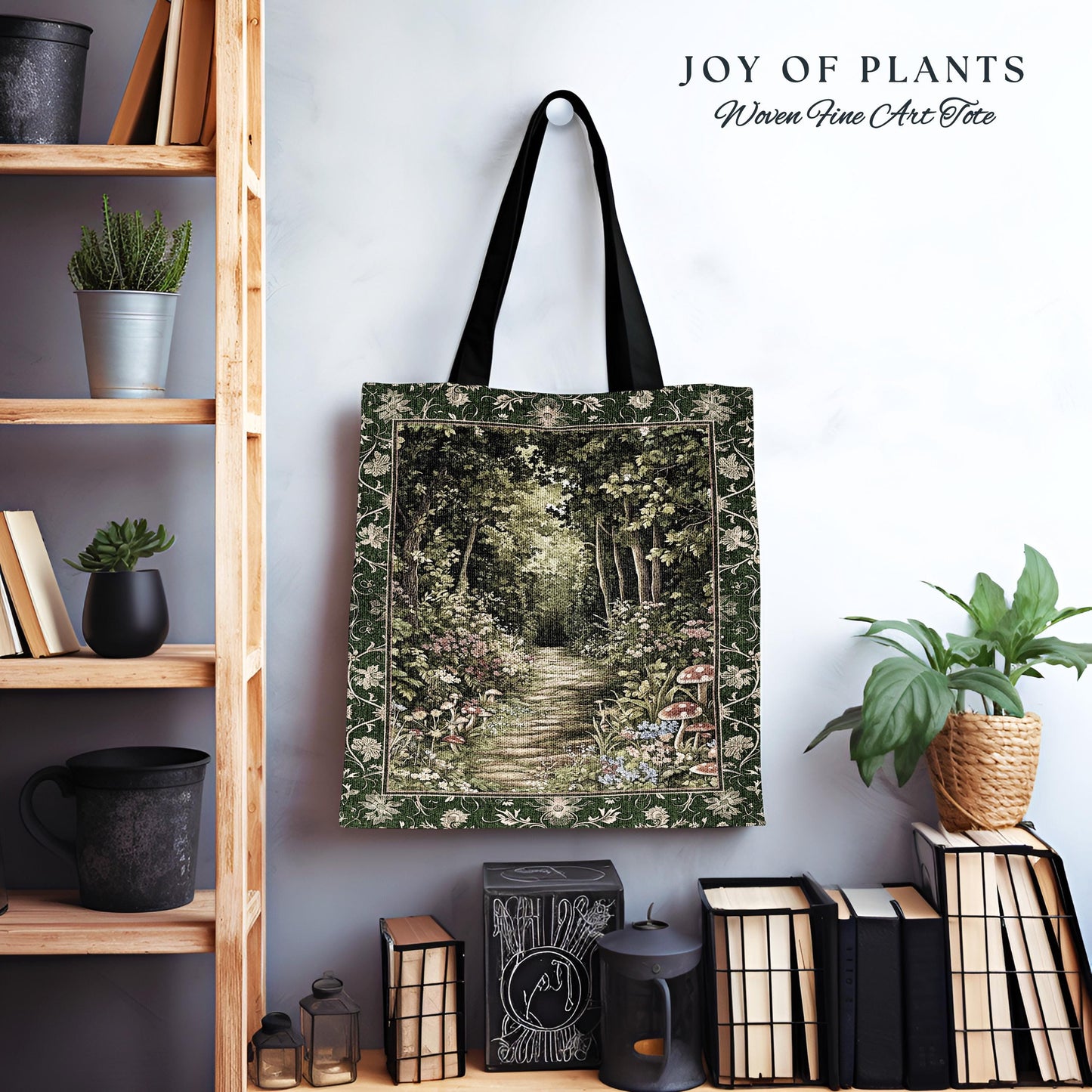 Natural Plants Ethereal Folklore Tote Bag | Woodland Fairy Inspired Nature Lover Gift Cozy Earthy Tapestry Book Bag Mystical Floral Mushroom