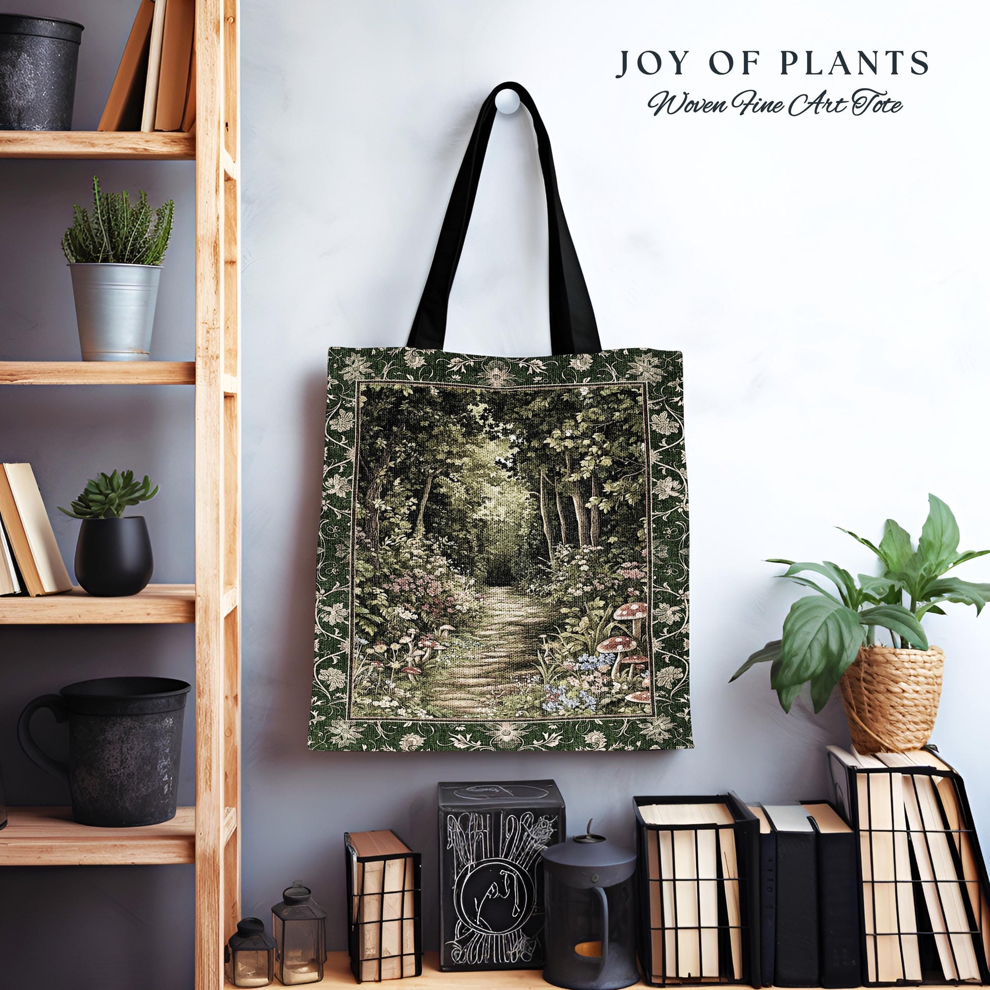 Natural Plants Ethereal Folklore Tote Bag | Woodland Fairy Inspired Nature Lover Gift Cozy Earthy Tapestry Book Bag Mystical Floral Mushroom