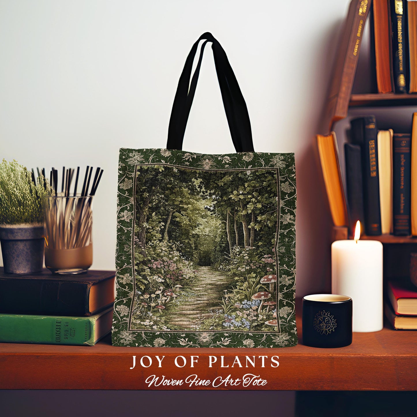 Natural Plants Ethereal Folklore Tote Bag | Woodland Fairy Inspired Nature Lover Gift Cozy Earthy Tapestry Book Bag Mystical Floral Mushroom