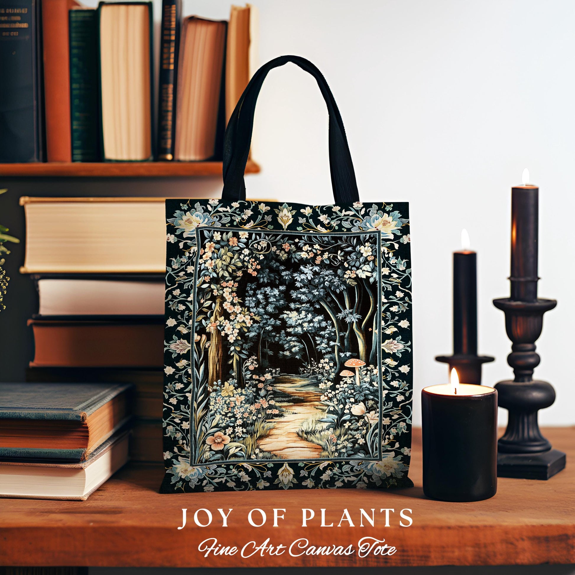 Dreamy Forest Landscape Botanical Tote | Misty Forest Dark Cottagecore Aesthetic Fairycore Bookish Woven Tapestry Bag Magical Jungle Decor |