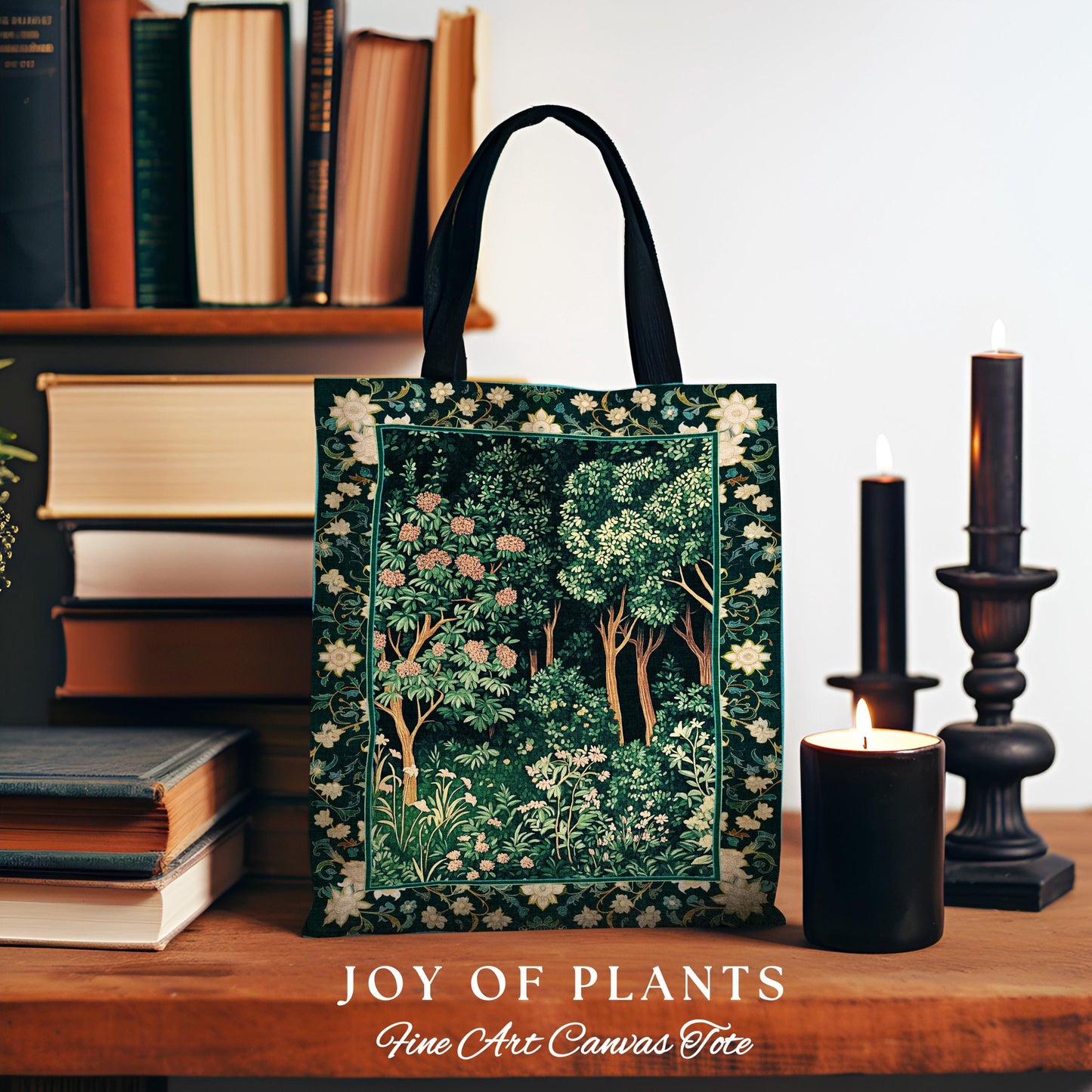 Dark Woodland Whimsical Forest Tote Bag | Whimsigothic Folklore Inspired Style Ethereal Aesthetic Woven Tapestry Bag Fairycore Wildflowers