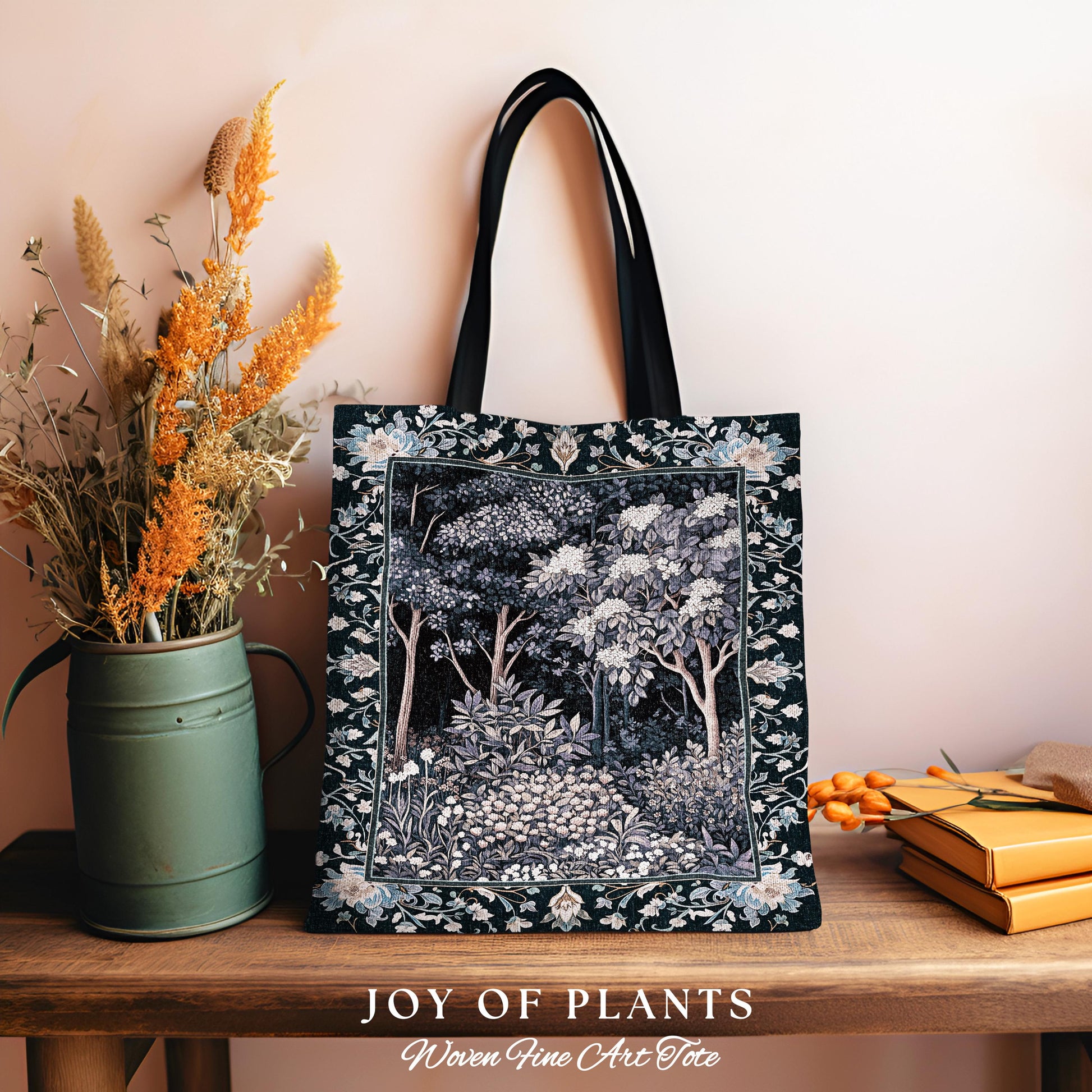 Fairycore Aesthetic Botanical Tapestry Tote Dark Academia Lavender Purple Nature Inspired Ethereal Woodland Wildflowers Enchanted Book Bag