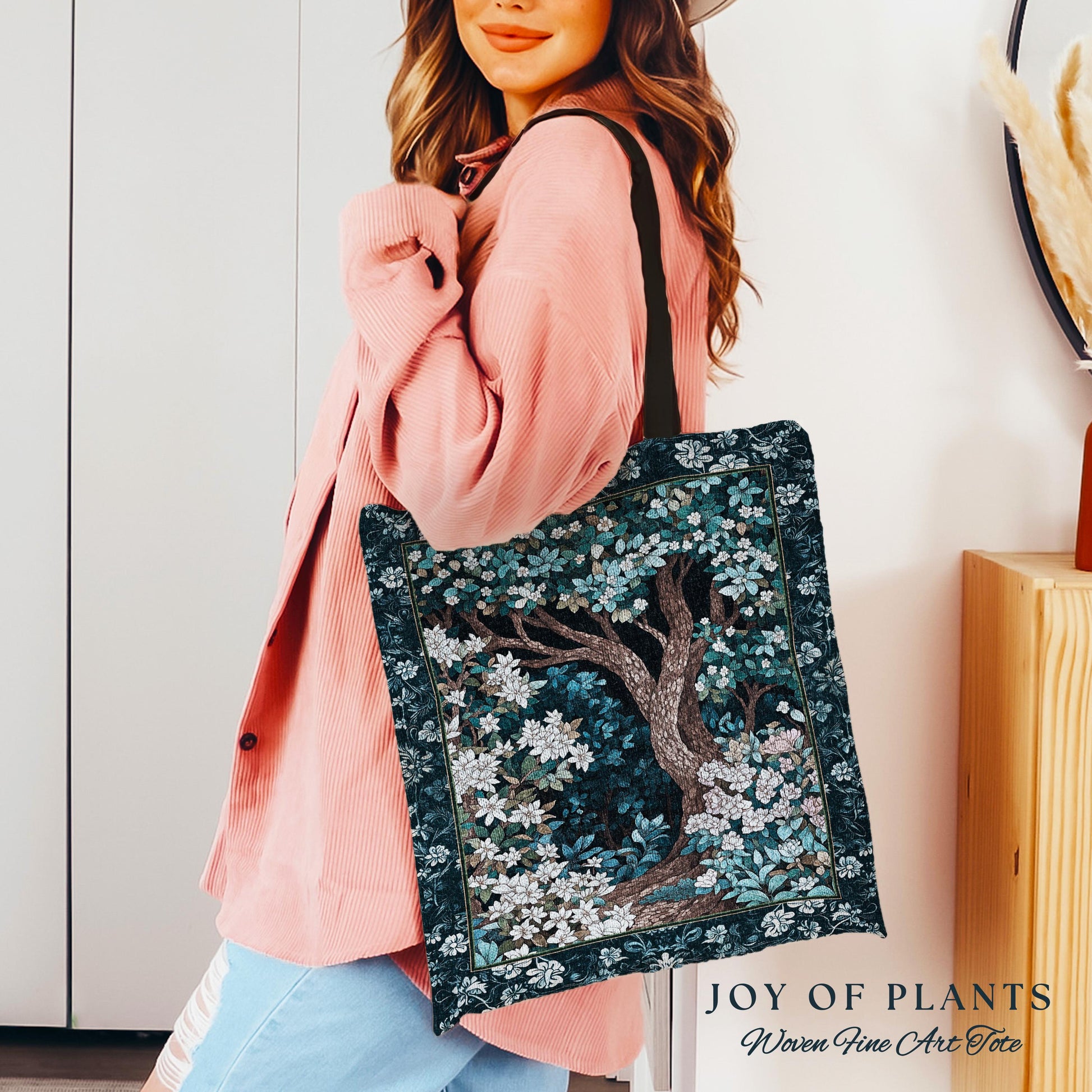 Bohemian Tree Tapestry Tote Magical Aesthetic Folklore Forest Ethereal Style | Nature Inspired Woodland Magic Wildflower Fairycore Bag |