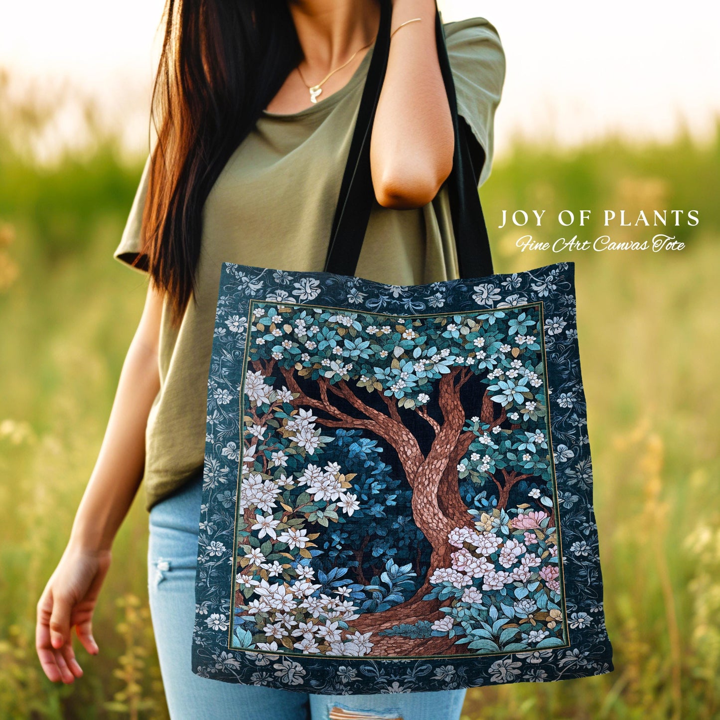 Bohemian Tree Tapestry Tote Magical Aesthetic Folklore Forest Ethereal Style | Nature Inspired Woodland Magic Wildflower Fairycore Bag |