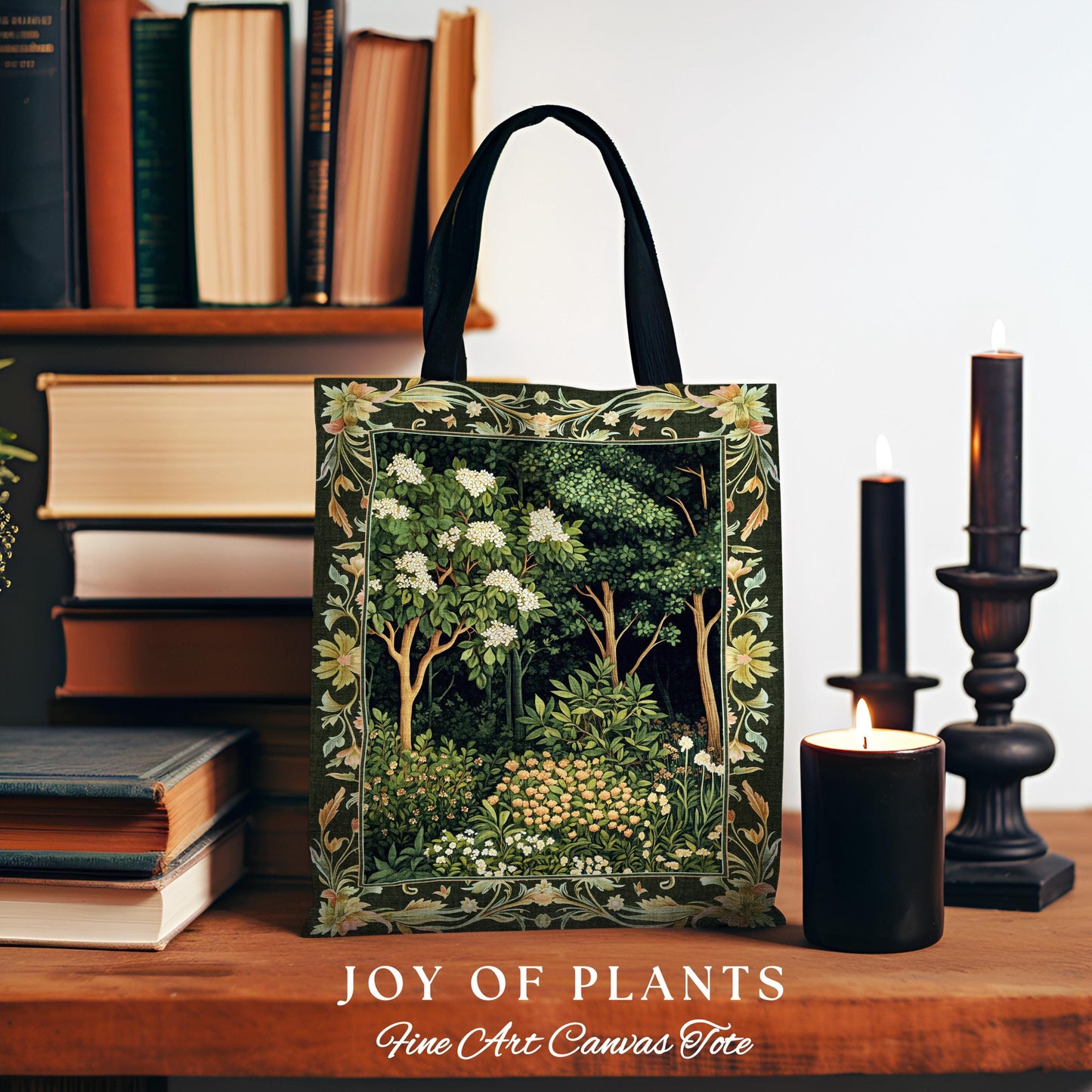 Emerald Green Medieval Tree Tapestry Tote | Magical Woodland Cottagecore Aesthetic Nature Lover Bookish Bag Olive Green Style Bohemian Cute