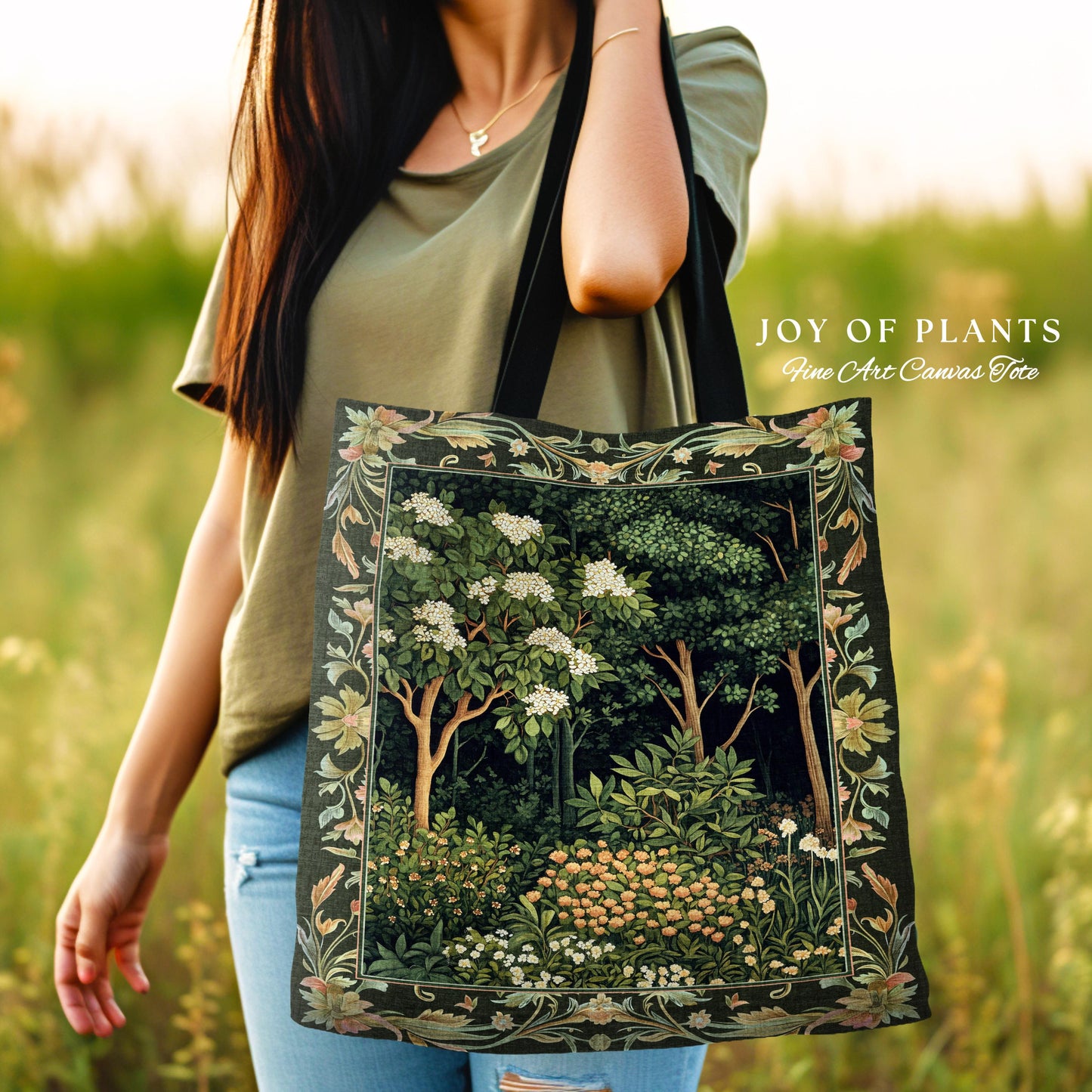 Emerald Green Medieval Tree Tapestry Tote | Magical Woodland Cottagecore Aesthetic Nature Lover Bookish Bag Olive Green Style Bohemian Cute