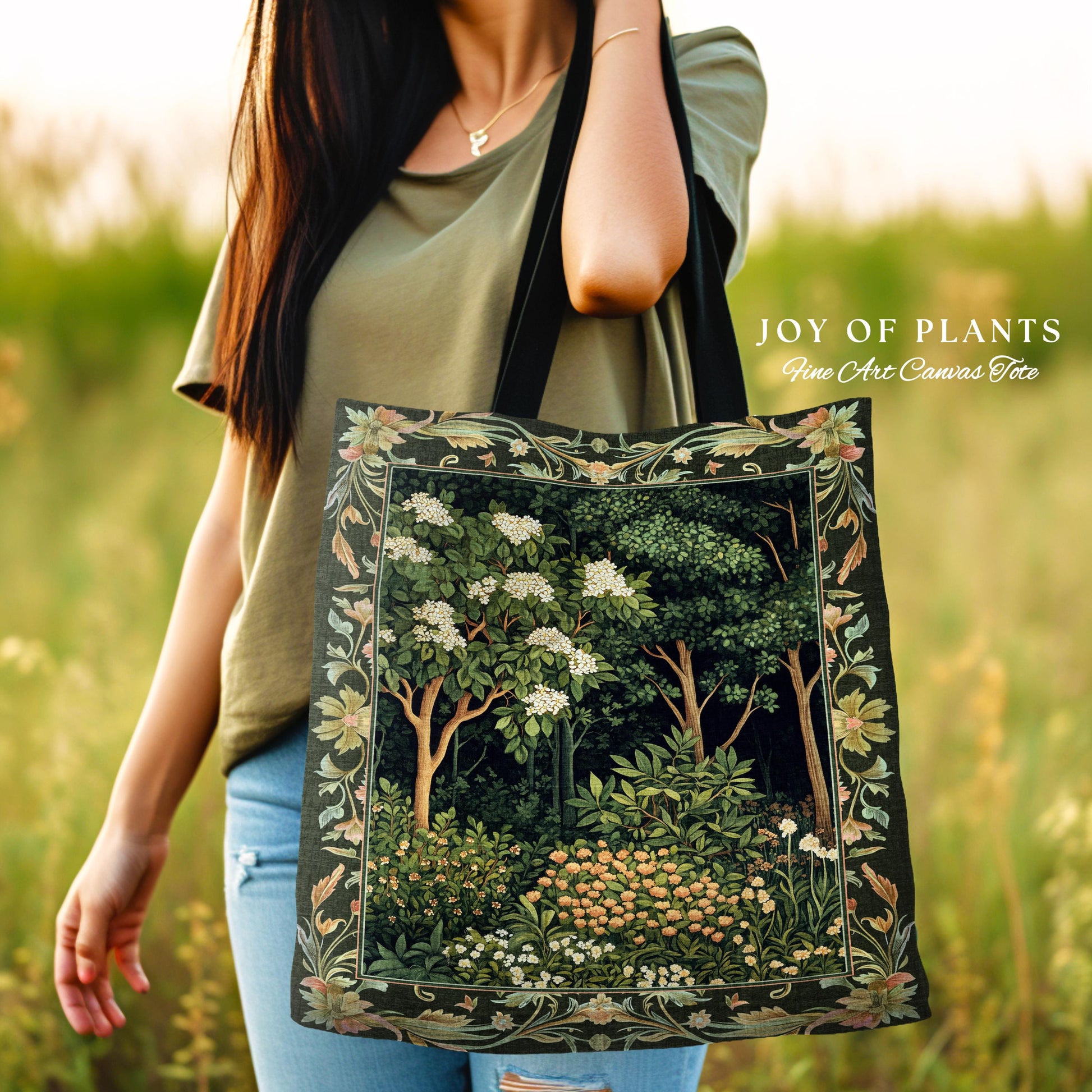 Emerald Green Medieval Tree Tapestry Tote | Magical Woodland Cottagecore Aesthetic Nature Lover Bookish Bag Olive Green Style Bohemian Cute