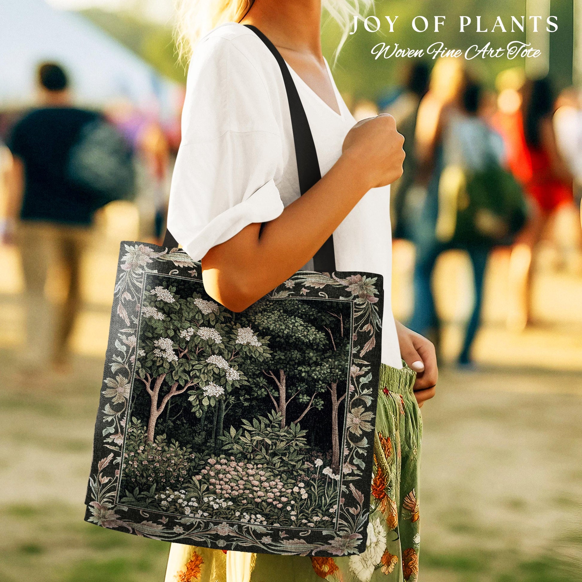 Emerald Green Medieval Tree Tapestry Tote | Magical Woodland Cottagecore Aesthetic Nature Lover Bookish Bag Olive Green Style Bohemian Cute