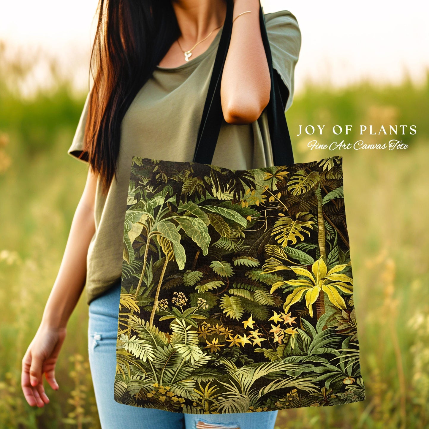 Moody Botanical Jungle Leaves Tote | Eclectic Green Maximalist Woven Tapestry Bag Whimsigoth Vintage Botanical Nature Aesthetic Forest Style