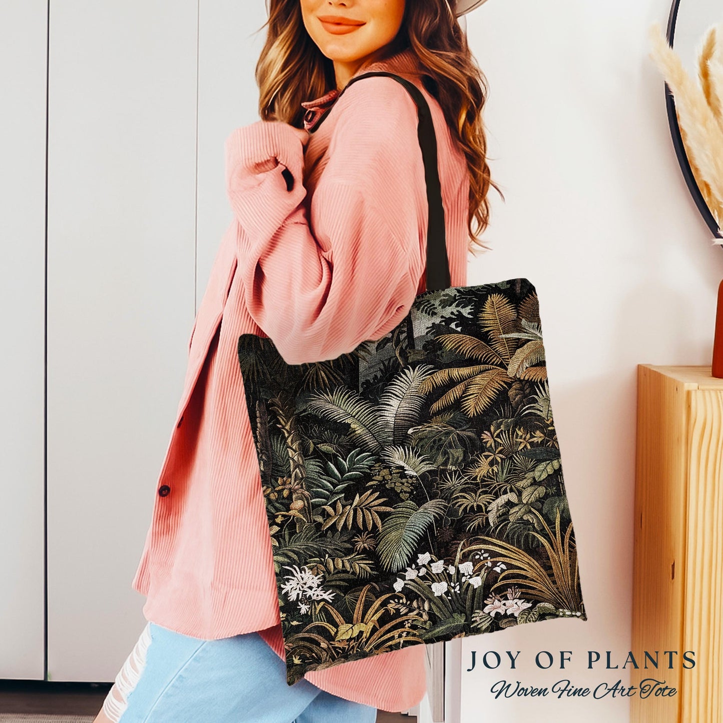 Earthy Colors Tropical Leaves Tapestry Bag | Jungle Aesthetic Style Whimsical Botanical Accessory Forest House Plant Woven Tote Ethereal |